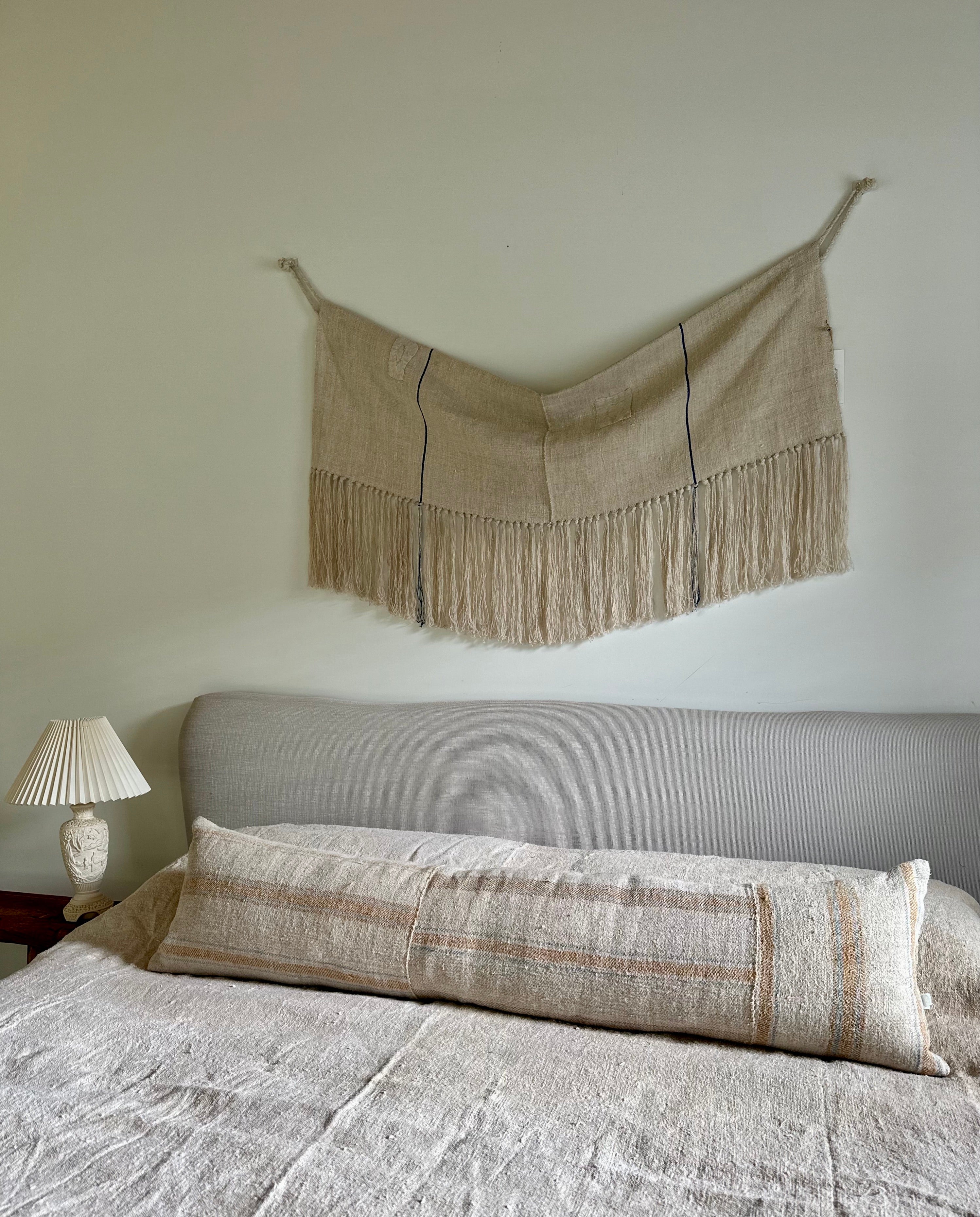 Oversized grain-sack Bolster 122 x 30 Soft Blue and tan wide