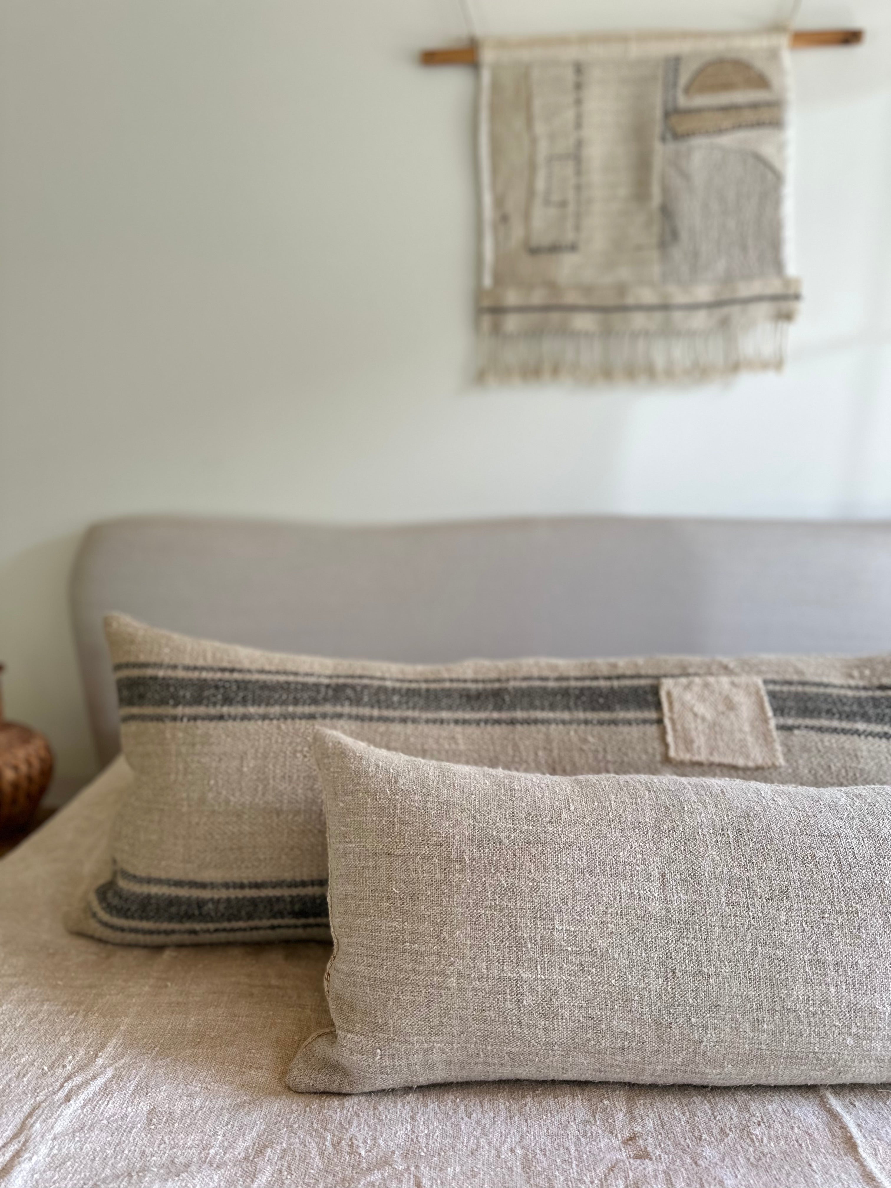 Grain-sack Bolster 100 x 40 - Washed black patched