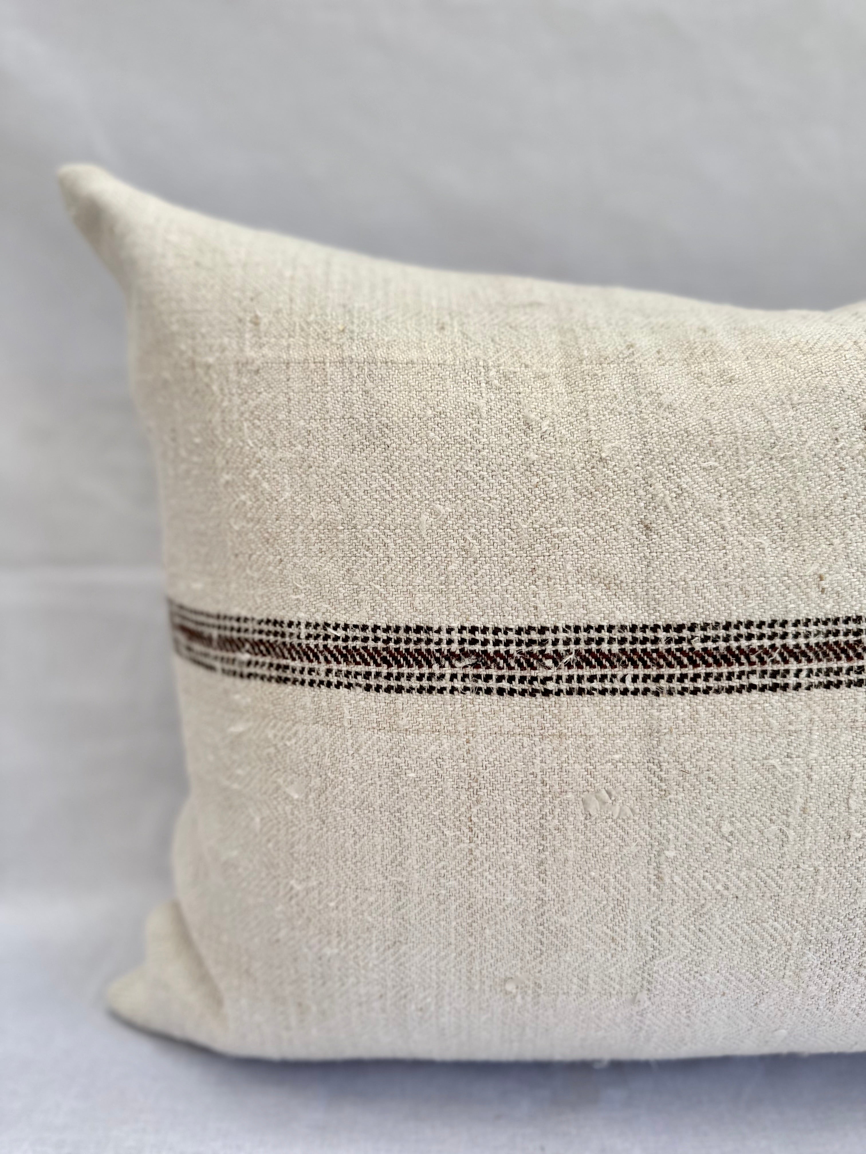 Grain-sack cushion 60 x 40 Dark Brown Narrow stripe