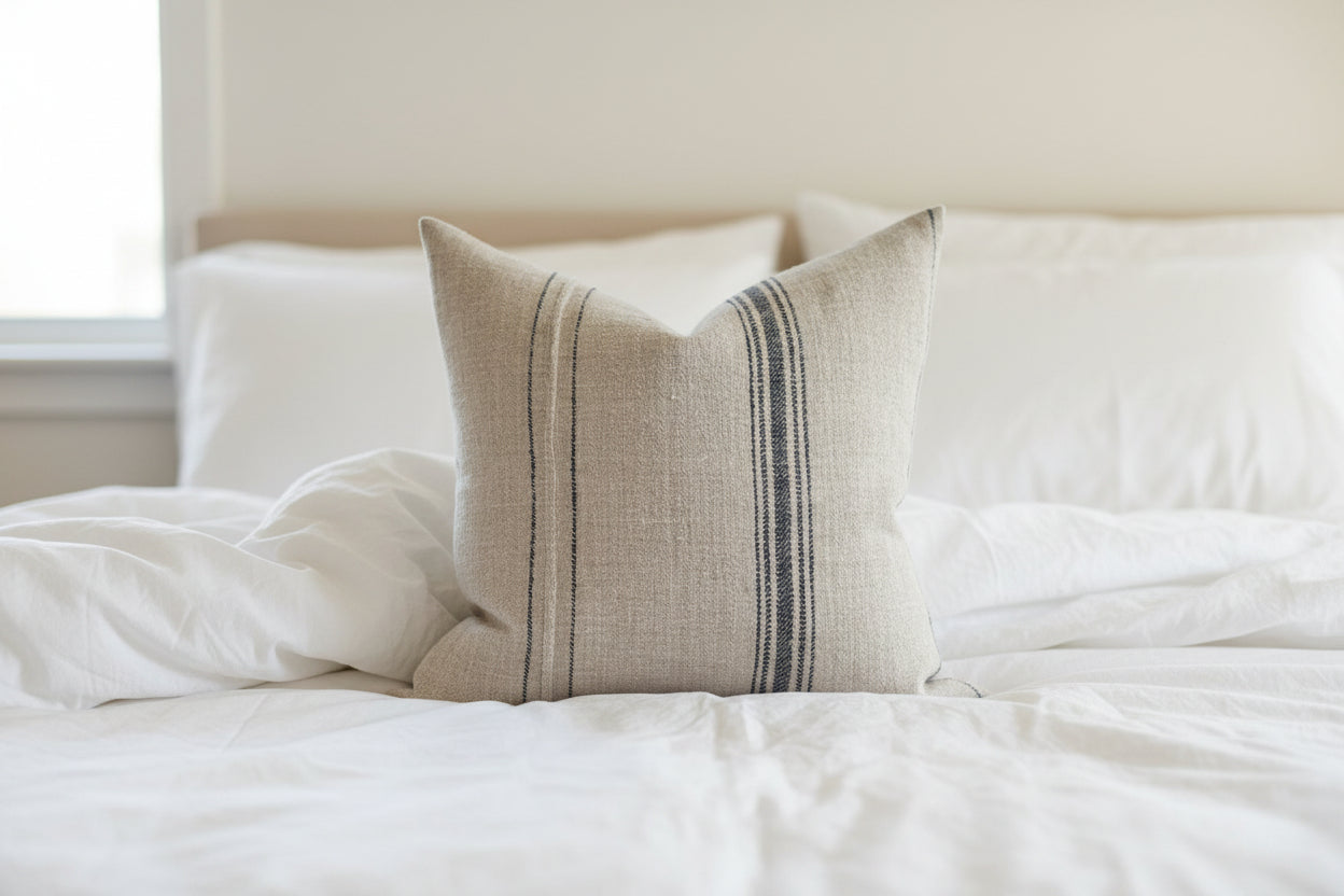 Euro grain-sack cushion 65 x 65 Navy stripe