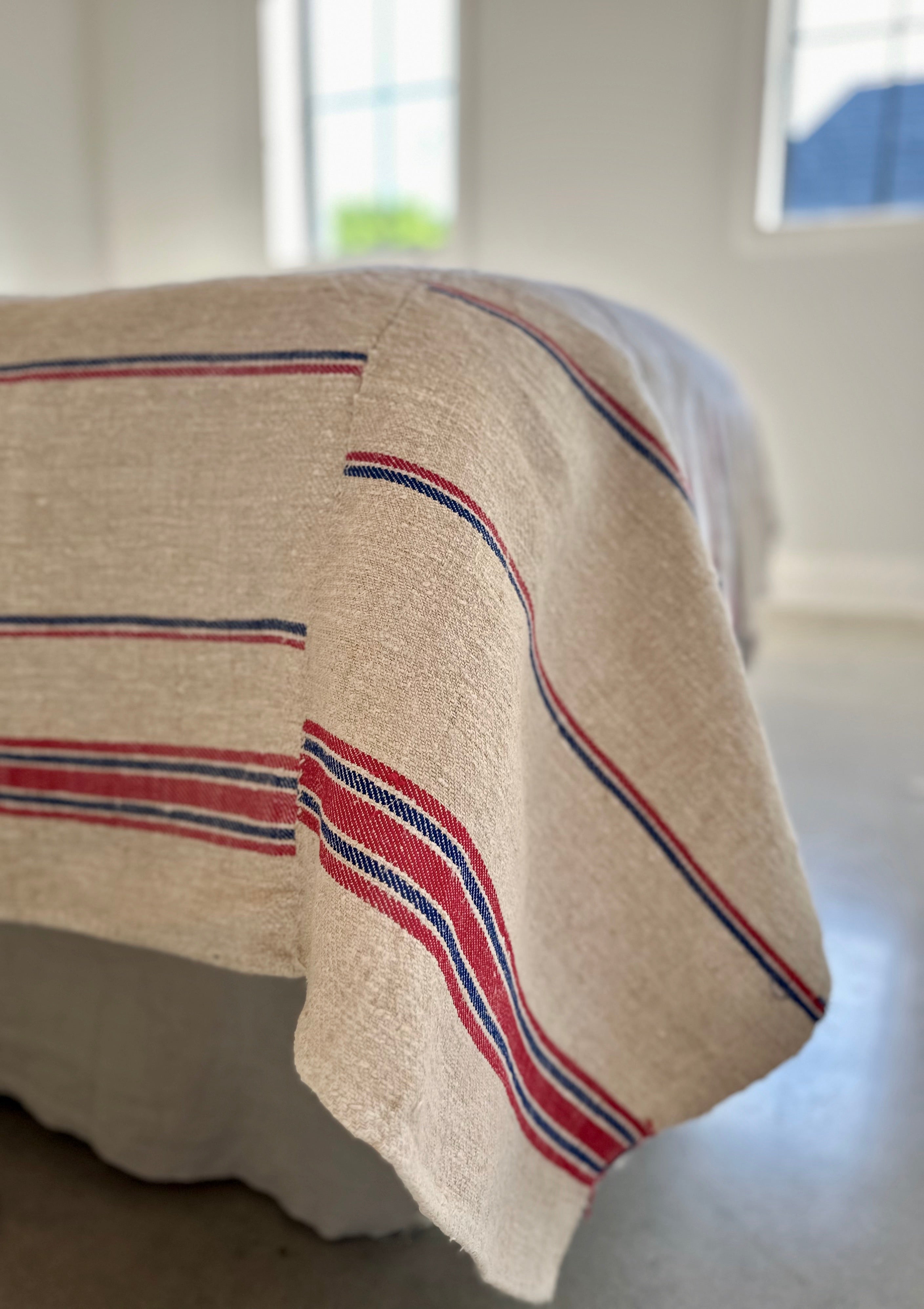 Hungarian Grain-sack bedspread - Red/ blue stripe