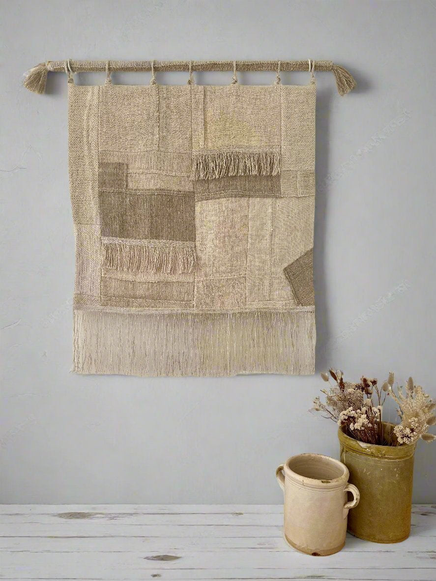 'Contained within' grain-sack wall art
