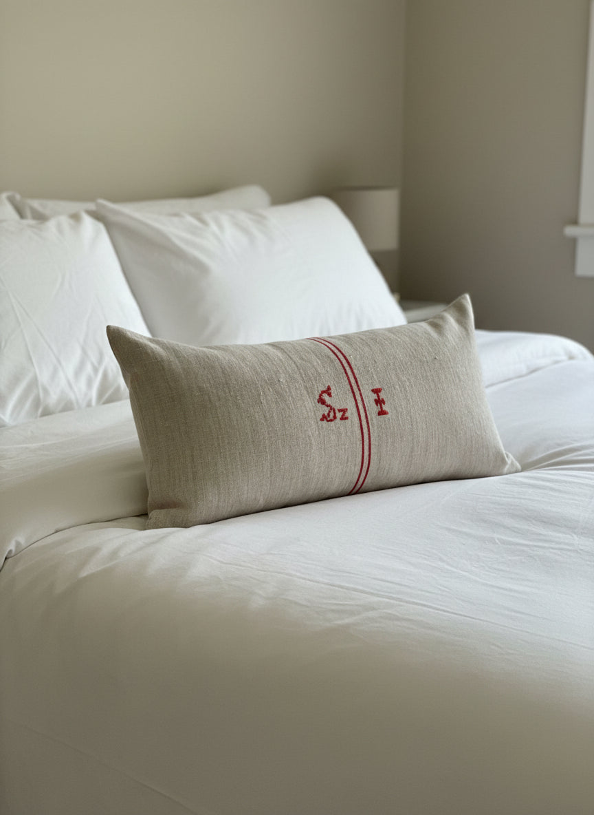 Grain-sack cushion with monogram "SZ I"