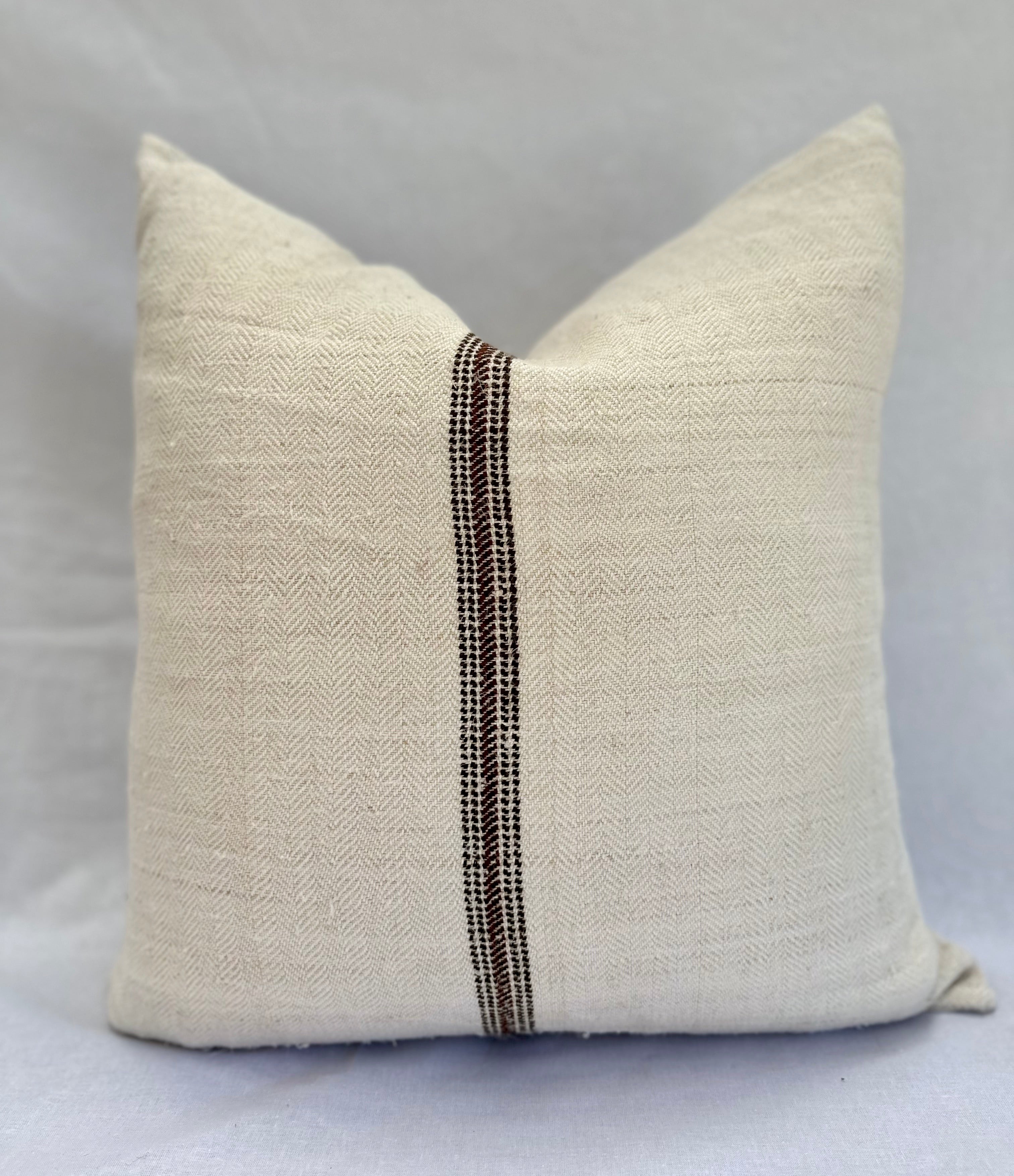 Grain-sack cushion 50 x 50 dark brown narrow stripe