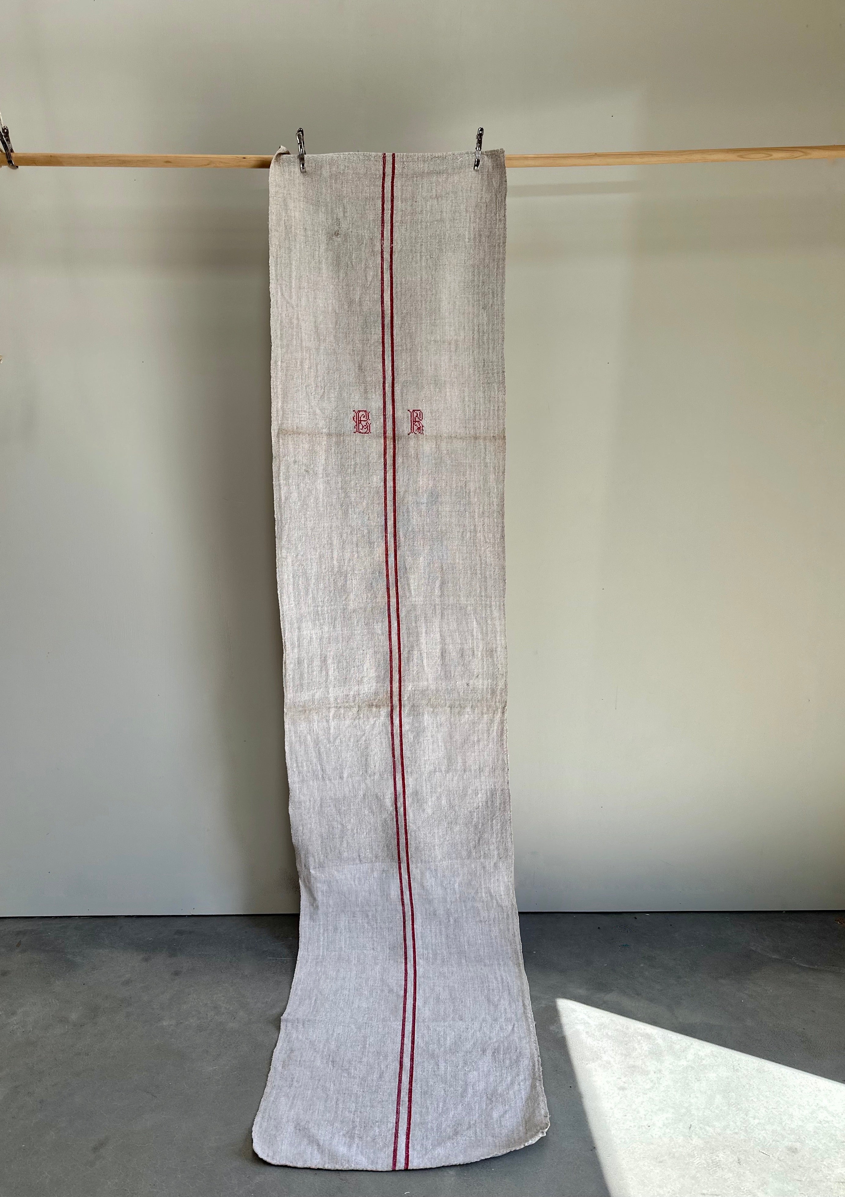 Grain-sack table runner- Red stripe and monogram
