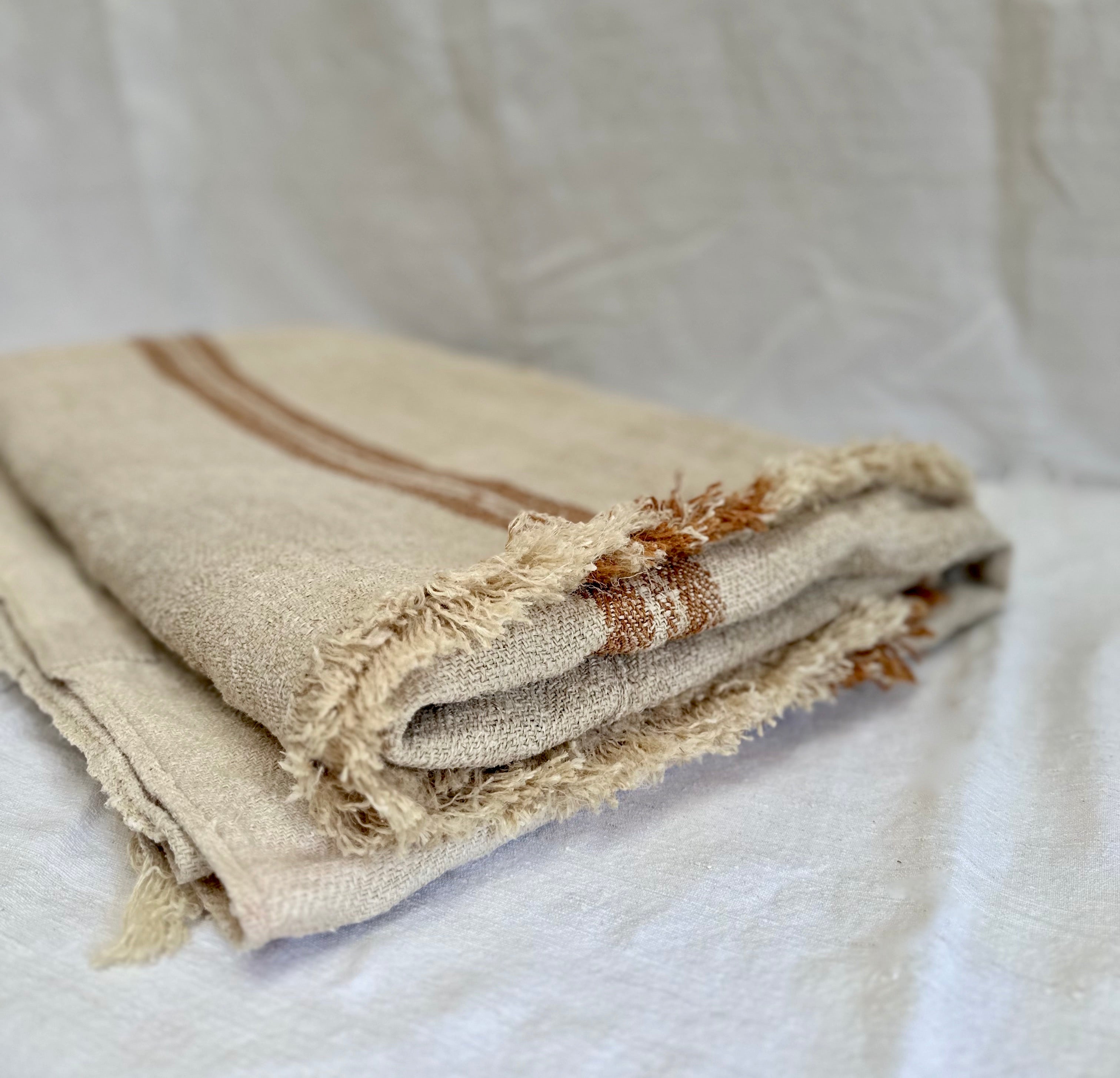 Hungarian Grain-sack bedspread - tan stripe large