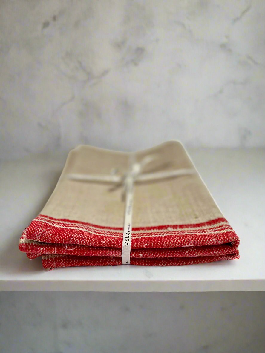 Grain-sack Placemat Red stripe bundle x 2