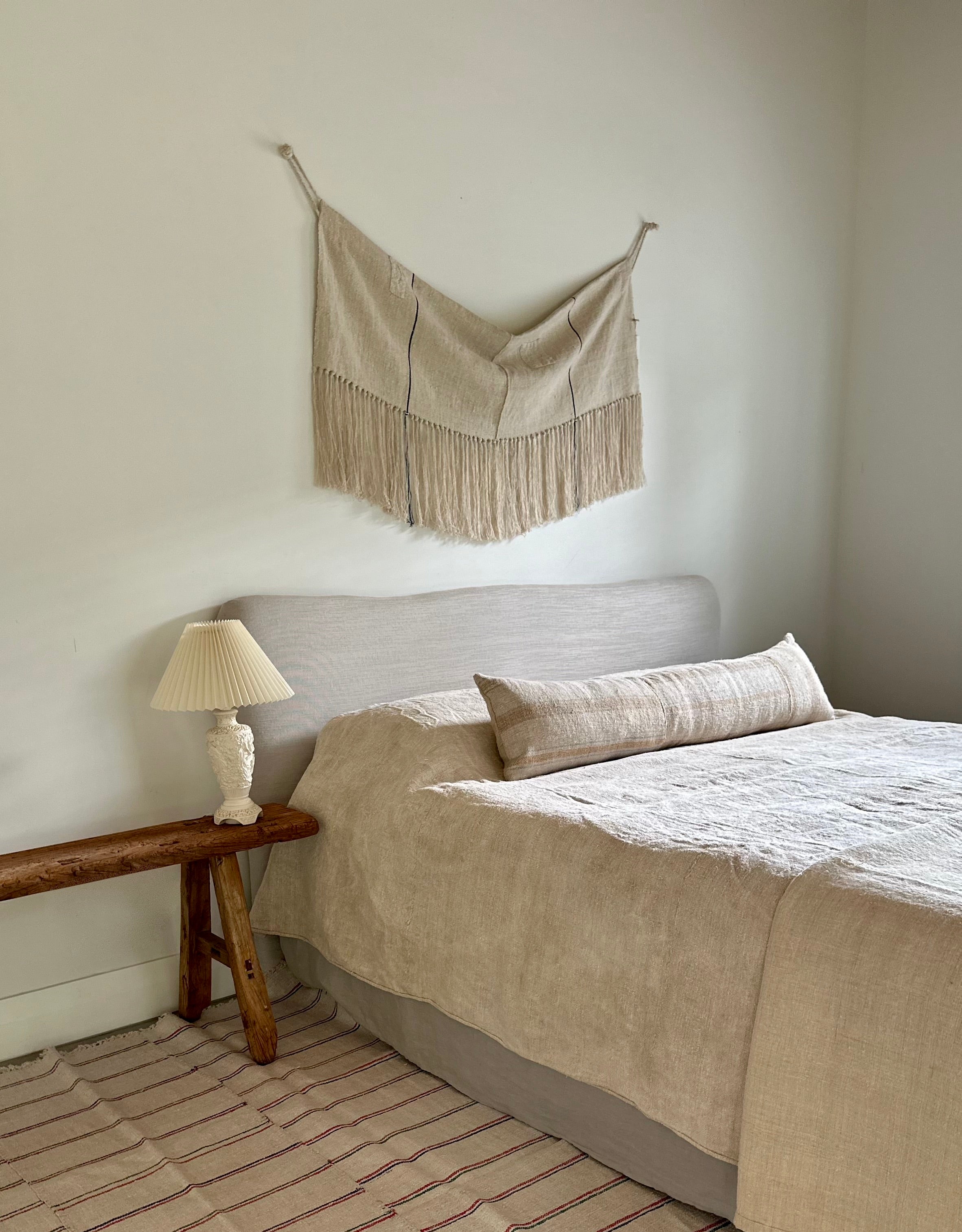 Oversized grain-sack Bolster 122 x 30 Soft Blue and tan wide