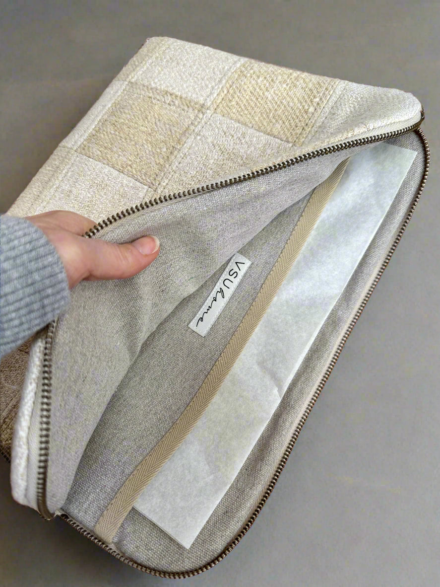 Grain-sack Lap top Sleeve with patchwork.