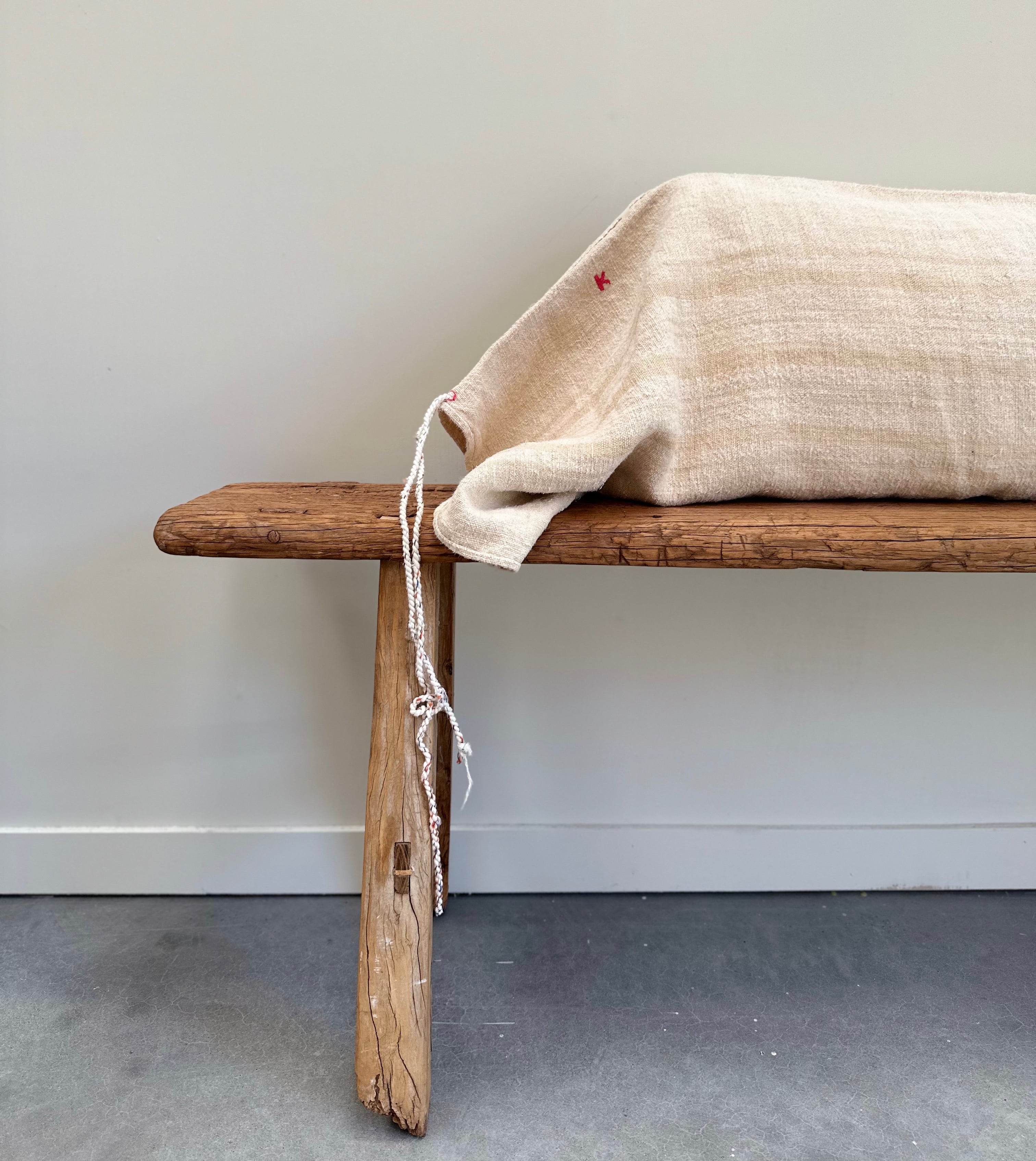Grain-sack Pillow slip 100 x 40 oatmeal with tan stripe