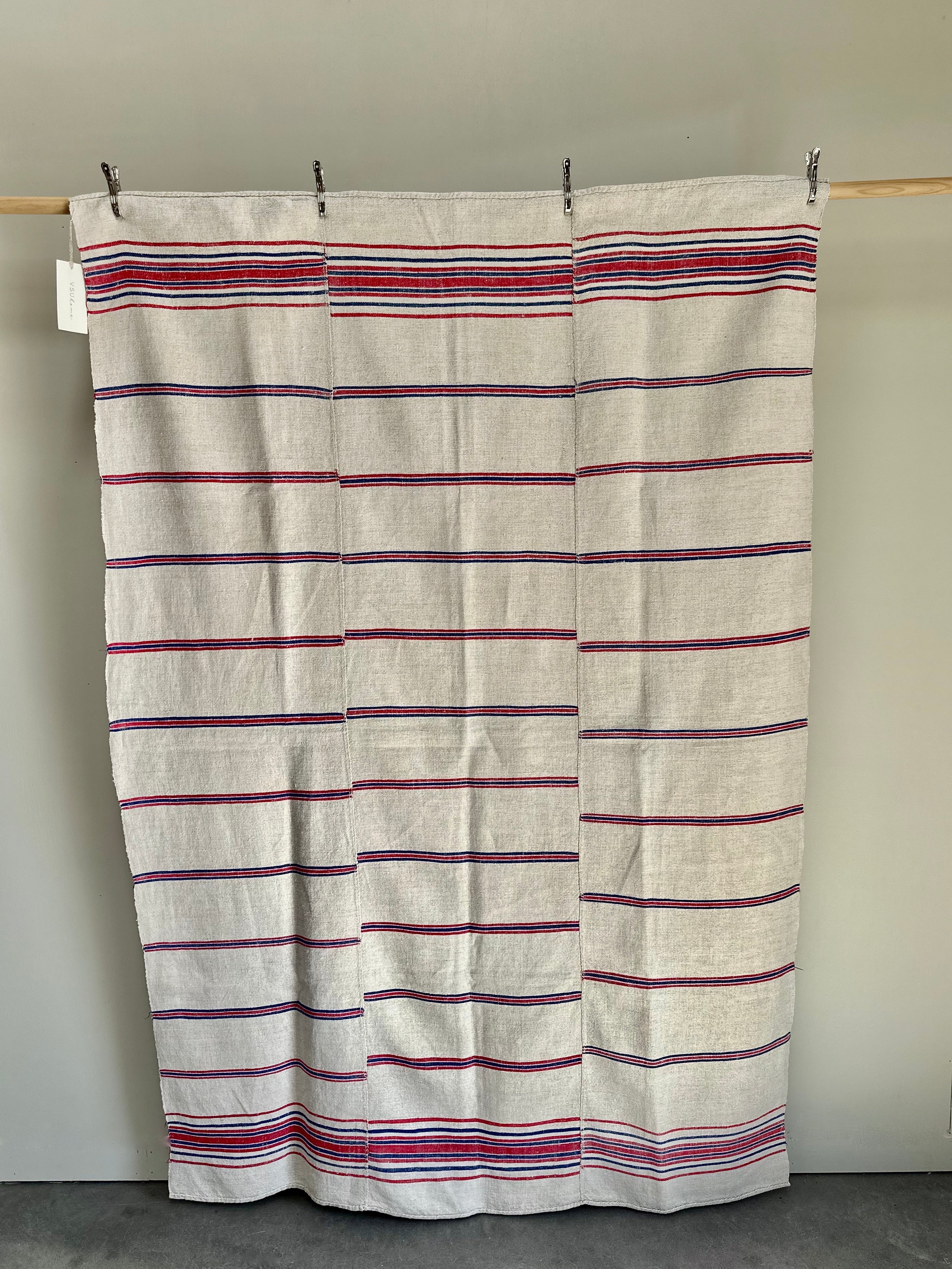 Hungarian Grain-sack bedspread - red and blue stripe with border