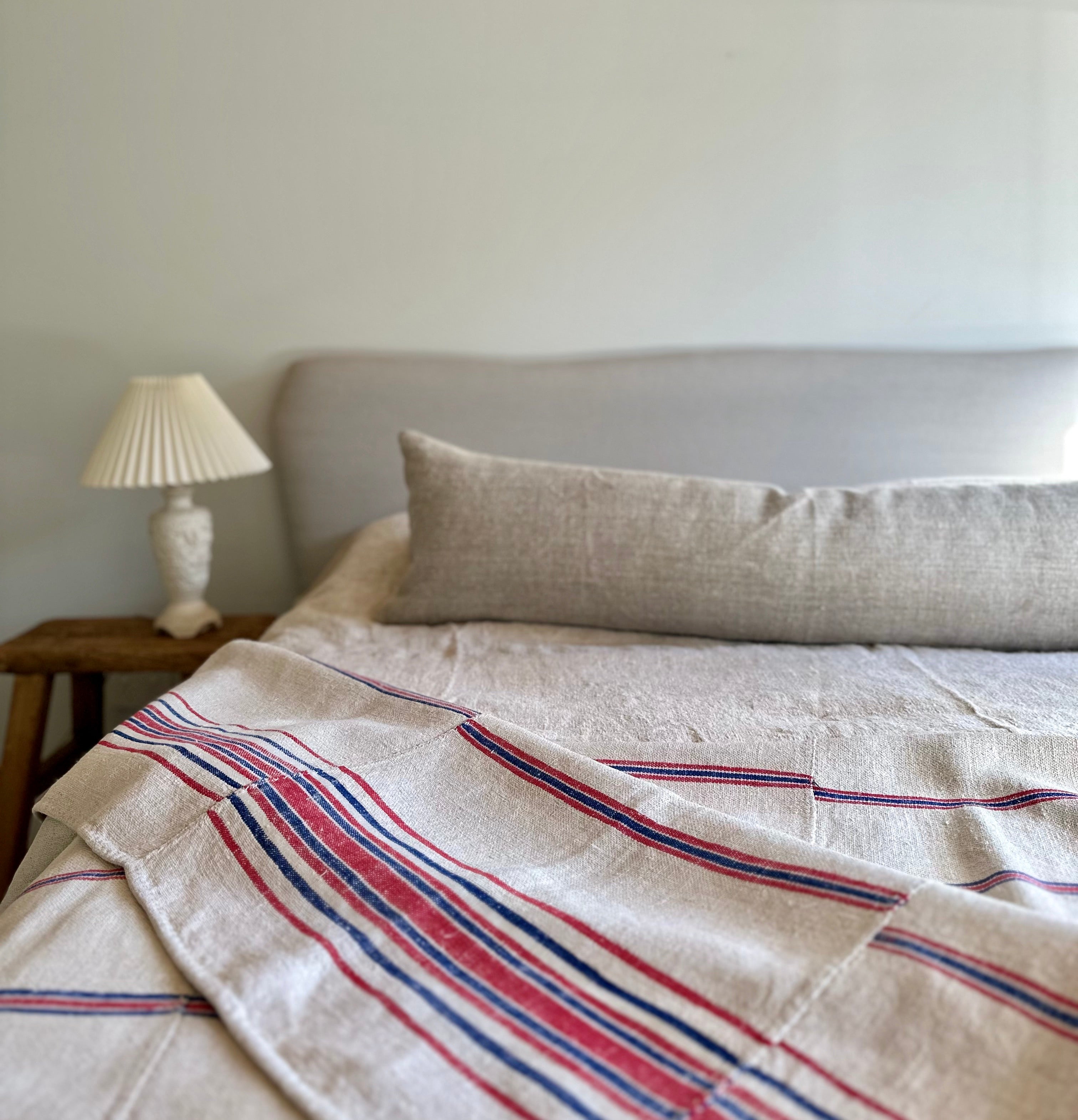 Hungarian Grain-sack bedspread - red and blue stripe with border