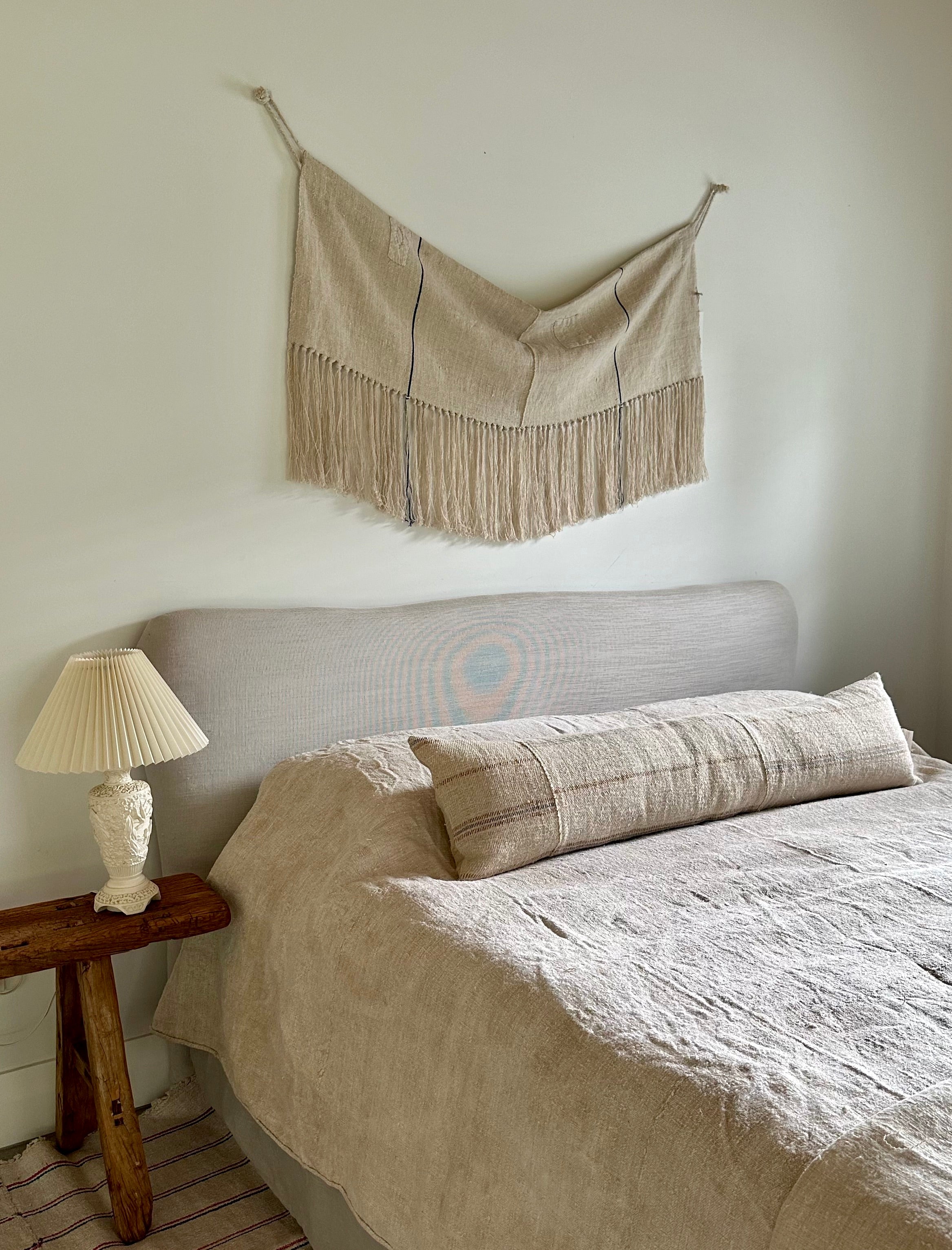 Oversized grain-sack Bolster 122 x 30 Soft Blue and tan