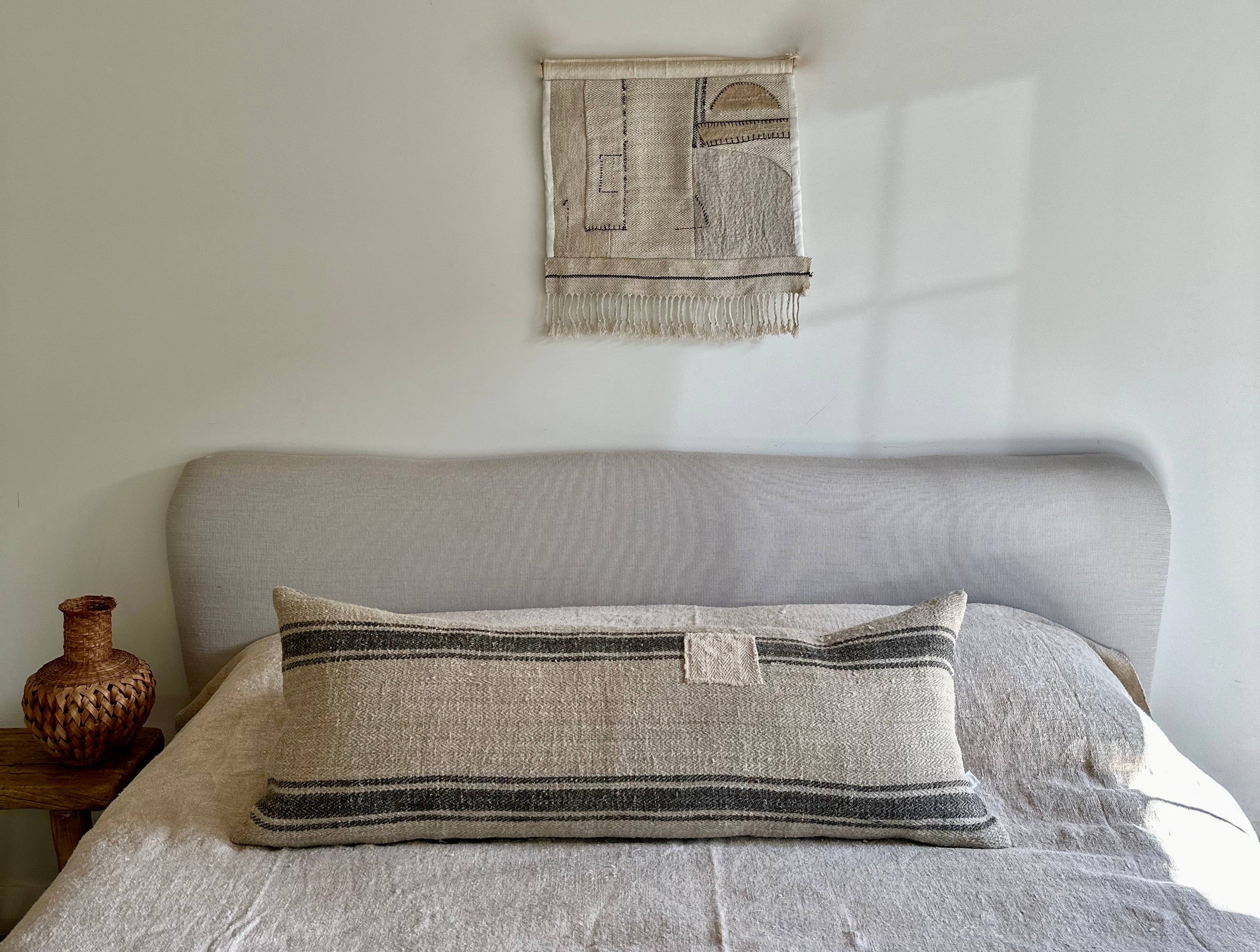 Grain-sack Bolster 100 x 40 - Washed black patched