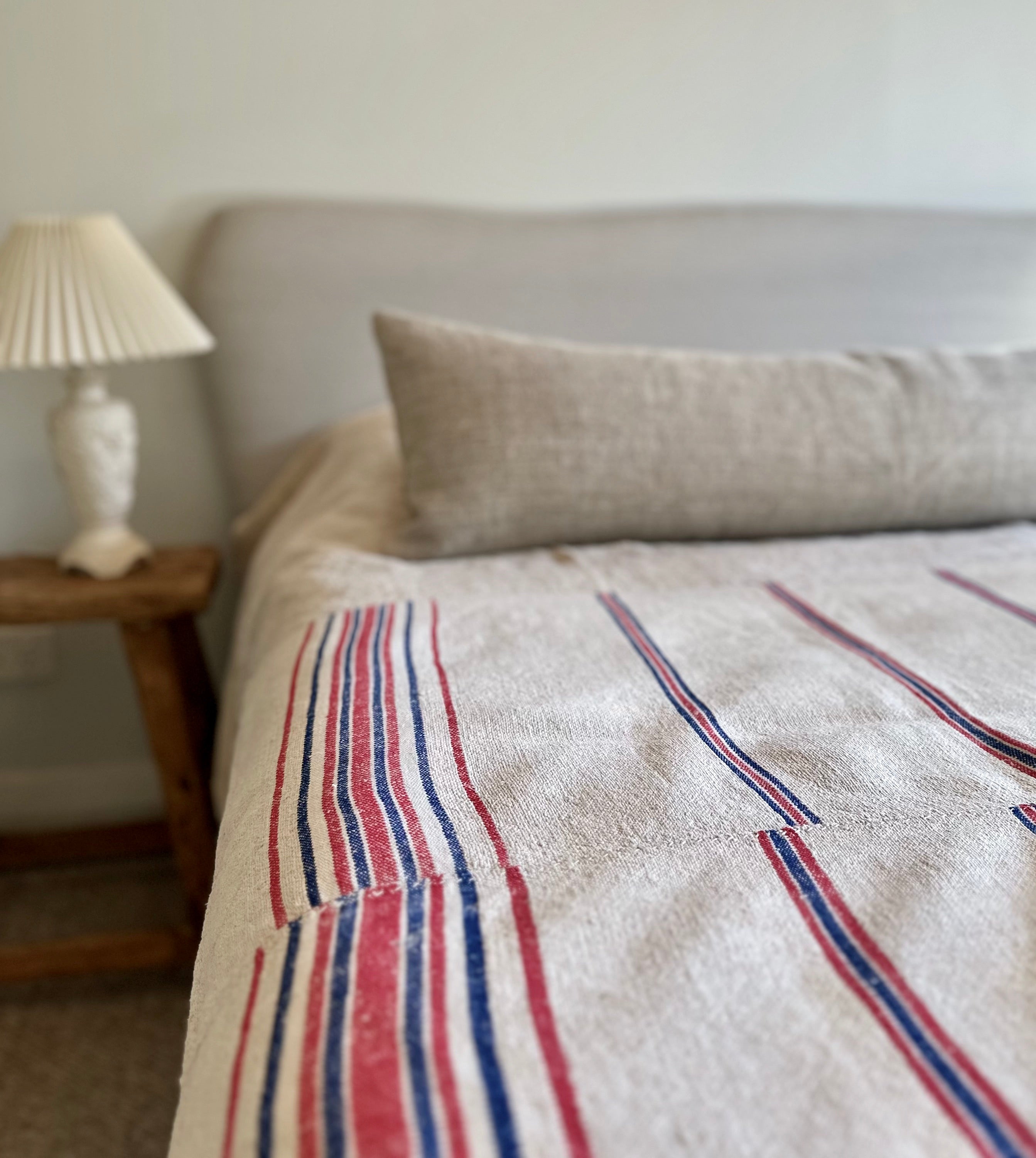 Hungarian Grain-sack bedspread - red and blue stripe with border