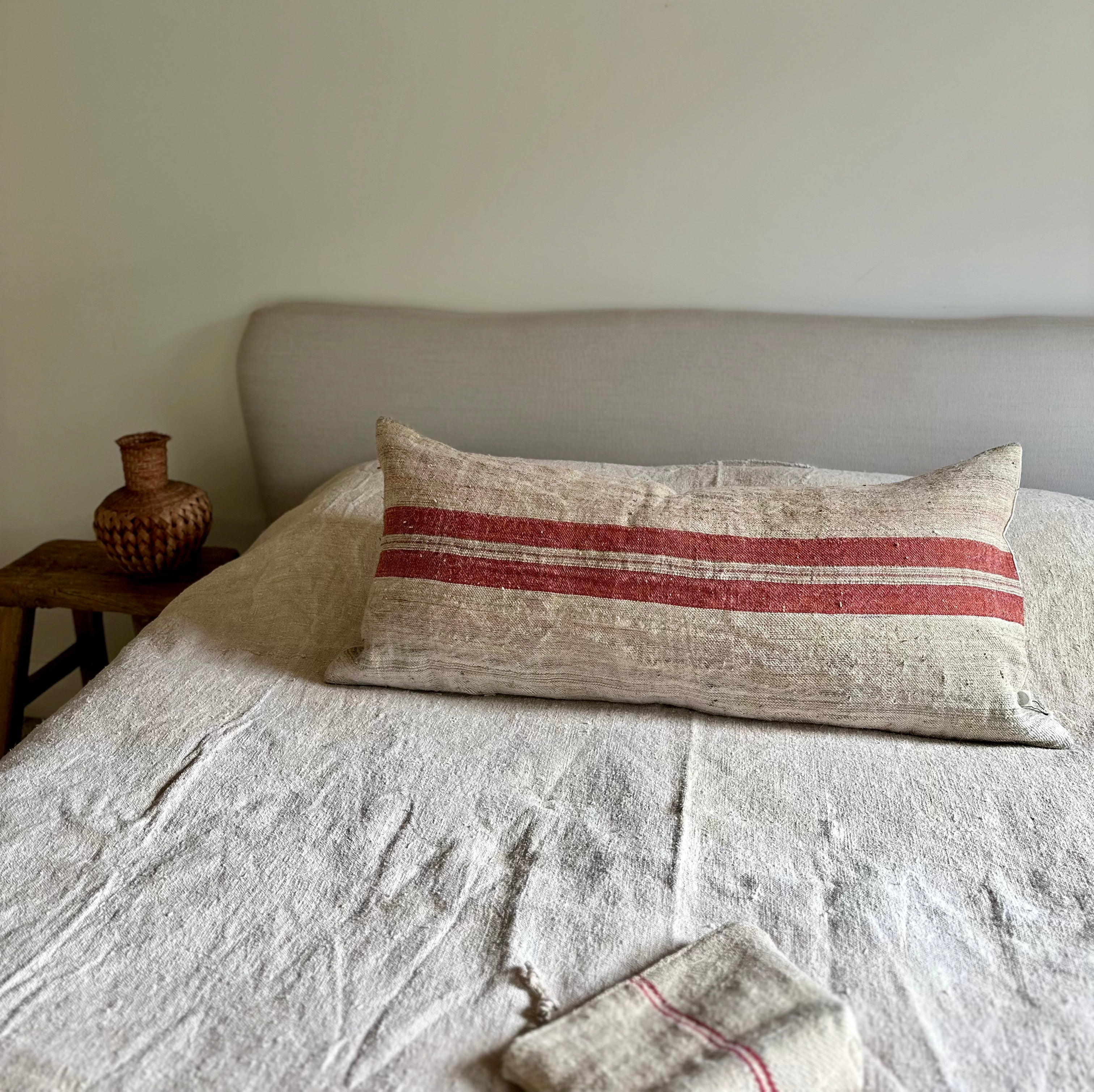 Grain-sack Bolster 100 x 40 - Red Multi stripe