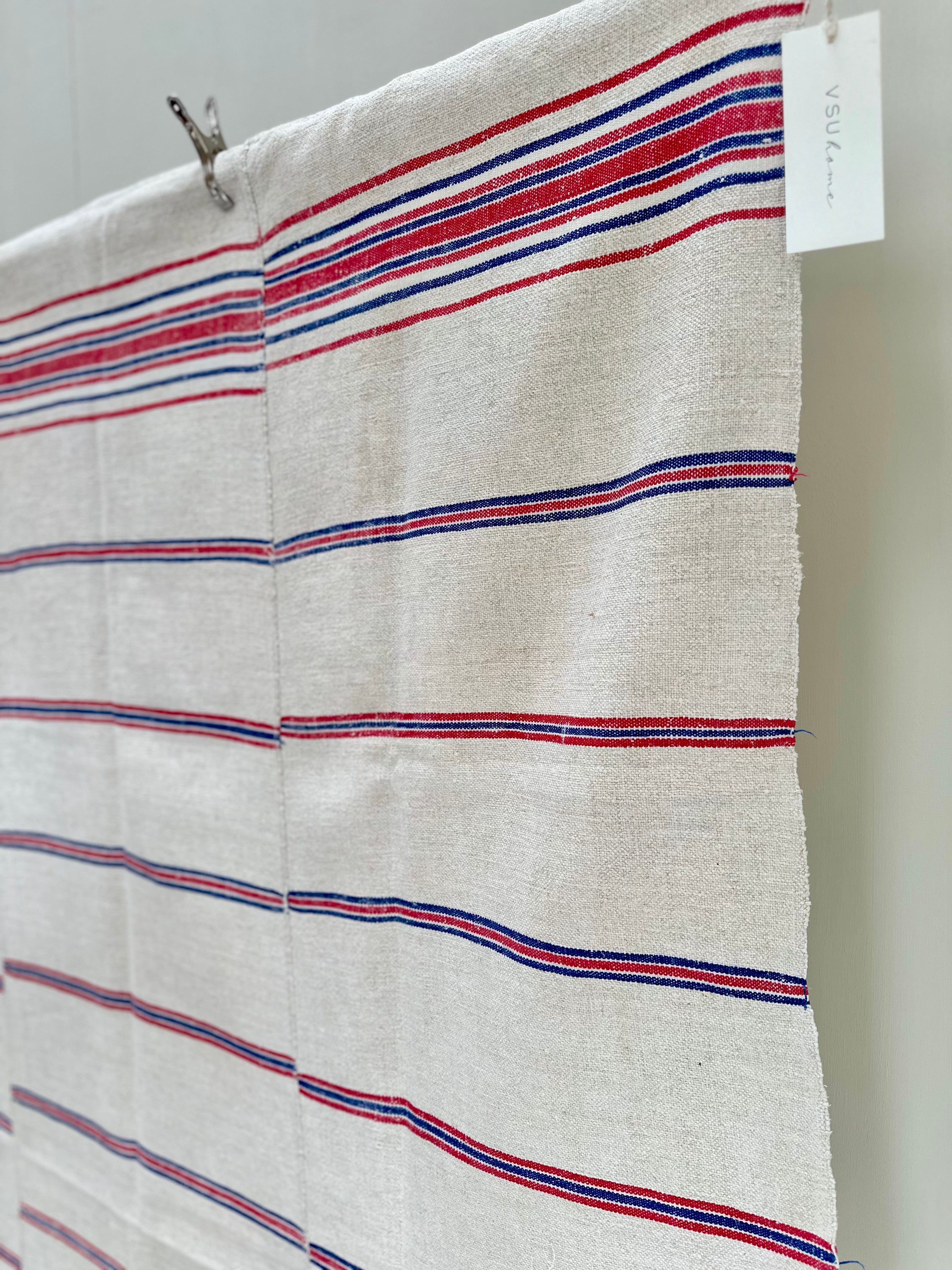 Hungarian Grain-sack bedspread - red and blue stripe with border