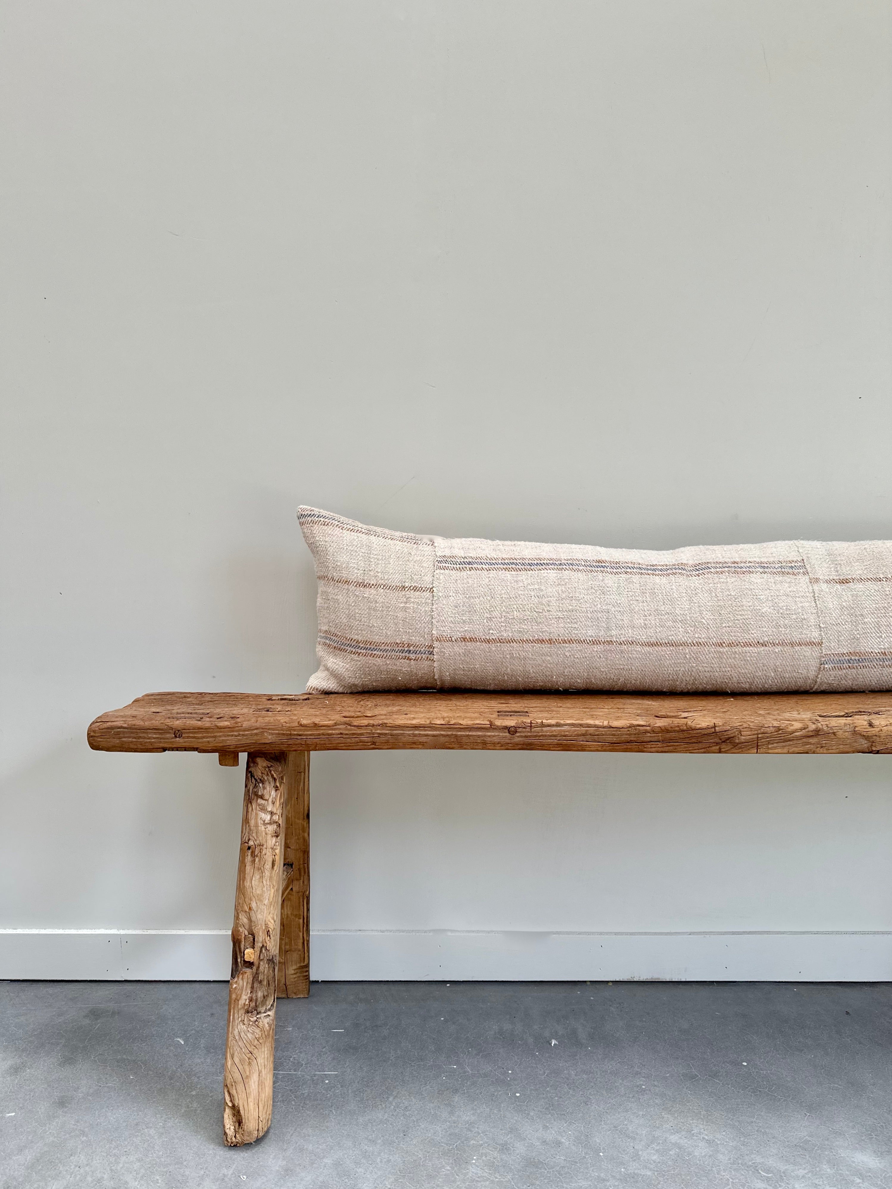 Oversized grain-sack Bolster 122 x 30 Soft Blue and tan