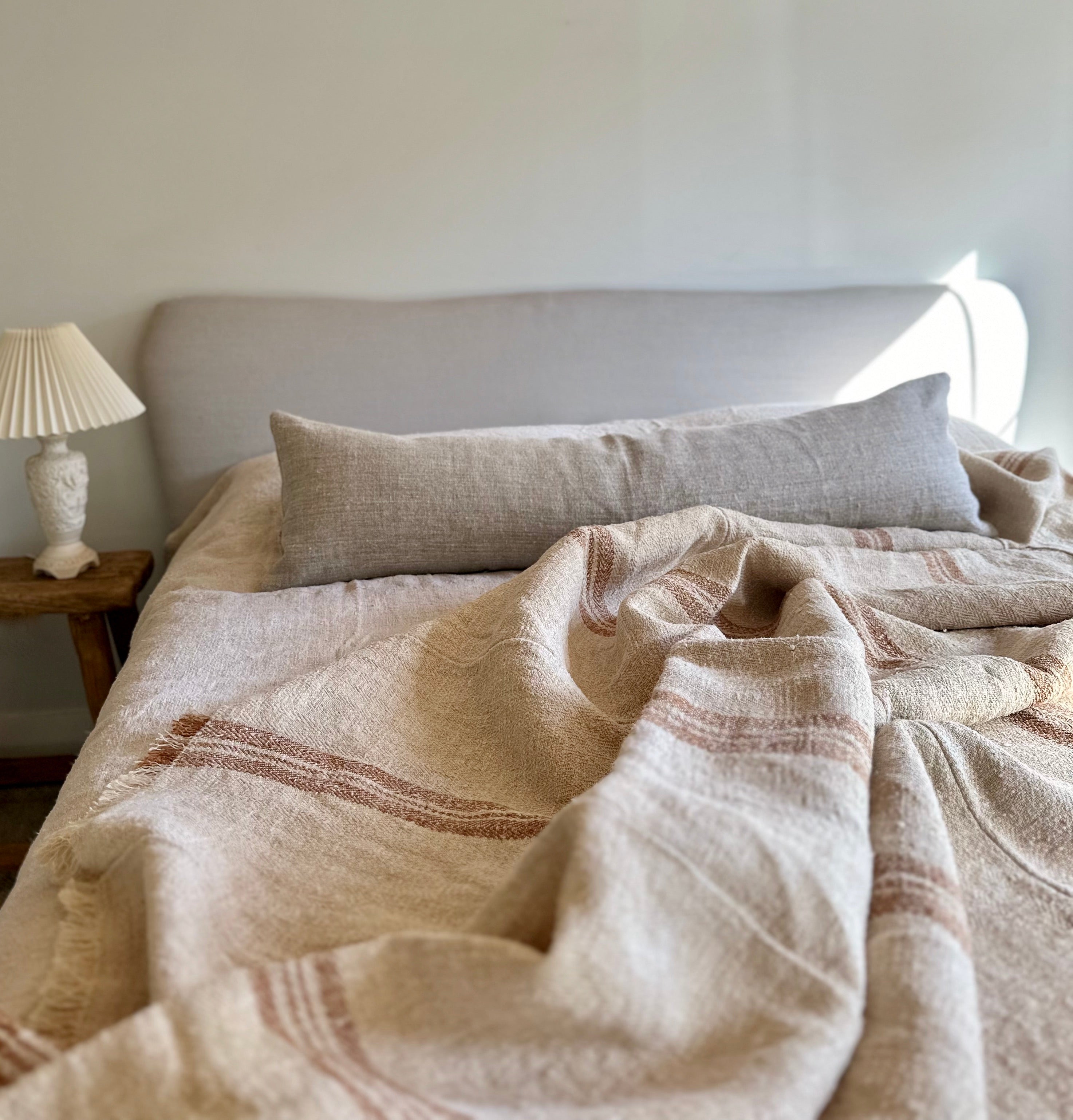 Hungarian Grain-sack bedspread - tan stripe large