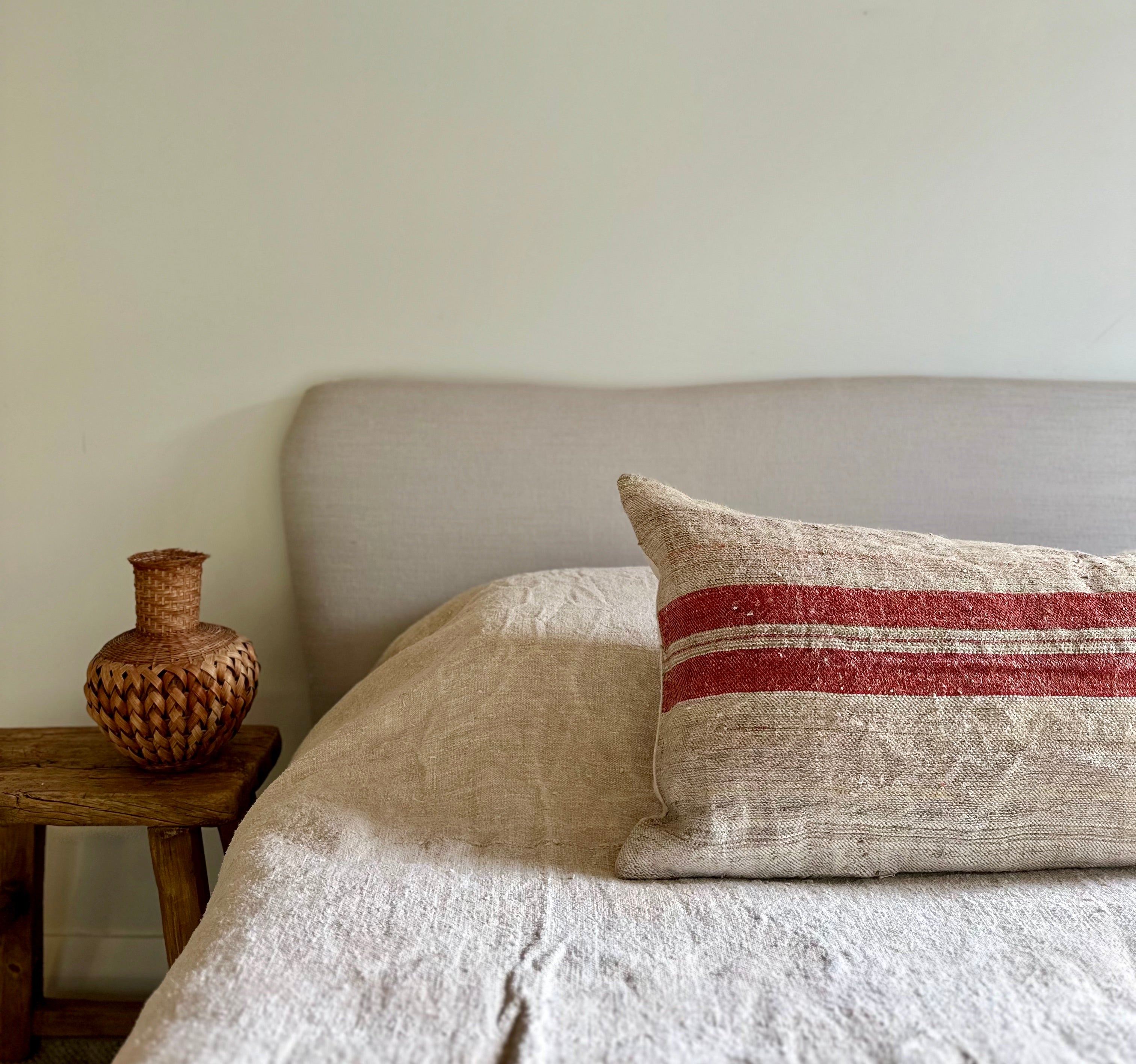 Grain-sack Bolster 100 x 40 - Red Multi stripe
