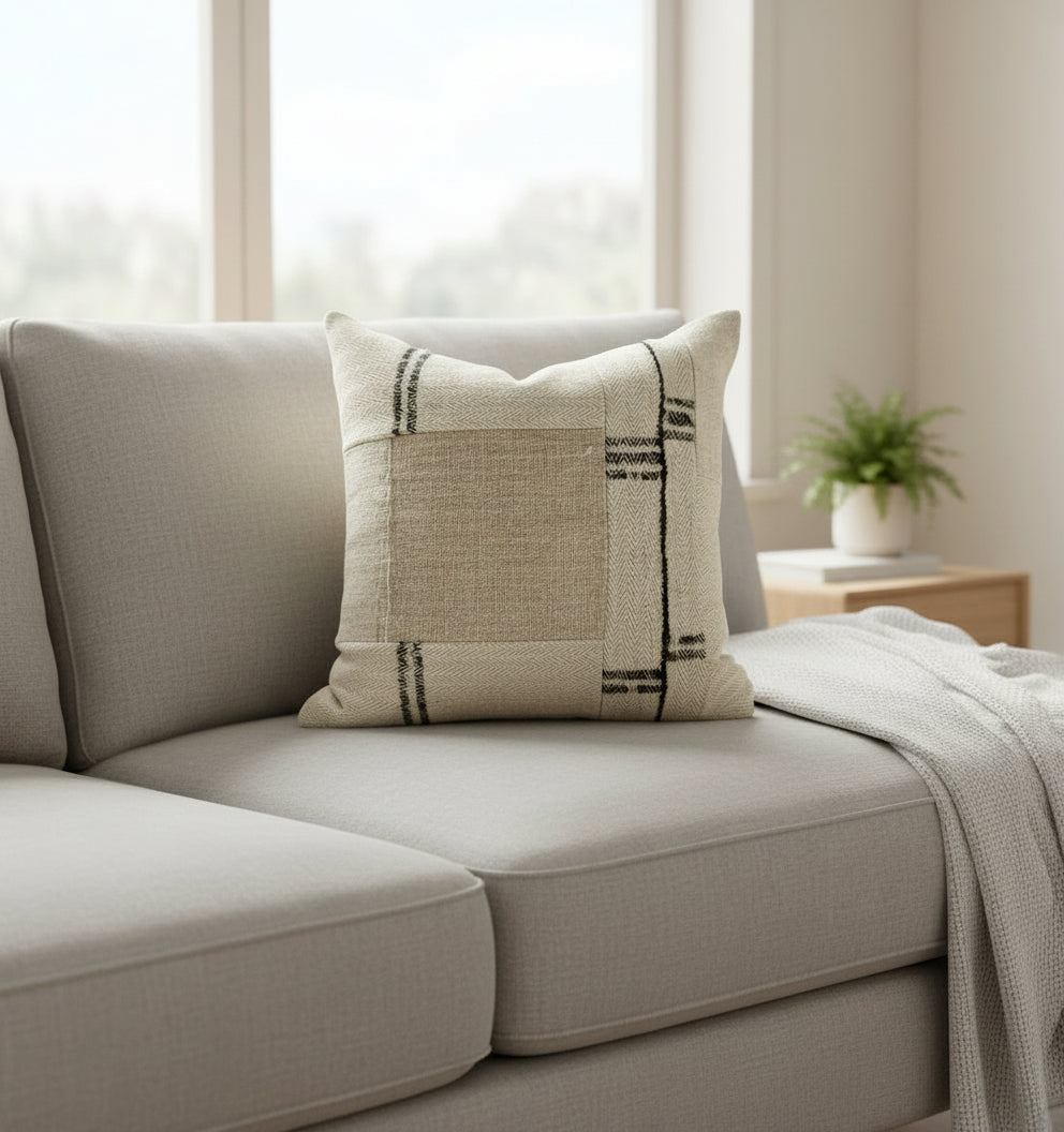 Grain-sack cushion 50 x 50 Patched - Black