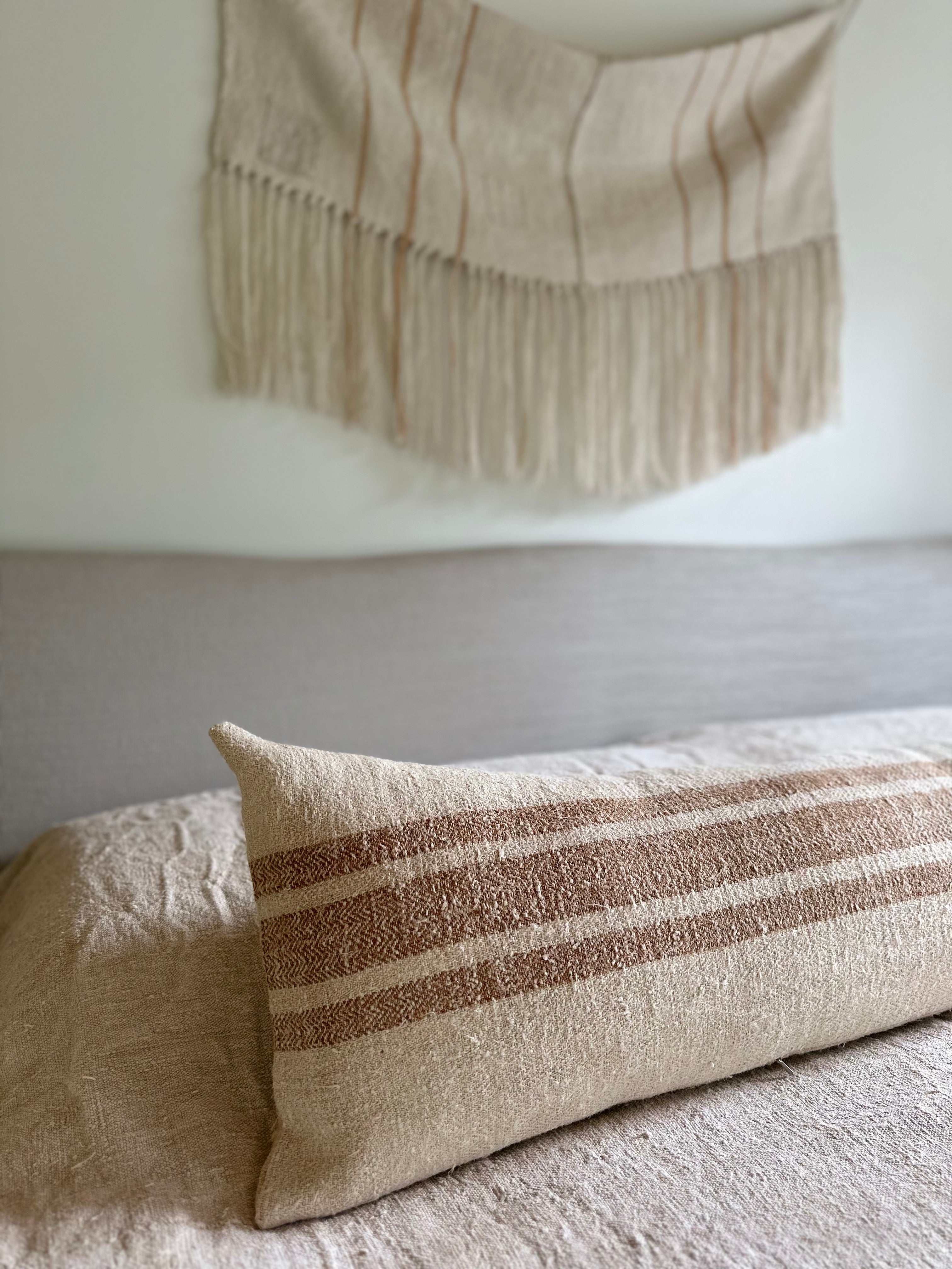 Oversized grain-sack Bolster 126 x 34 Tan stripe