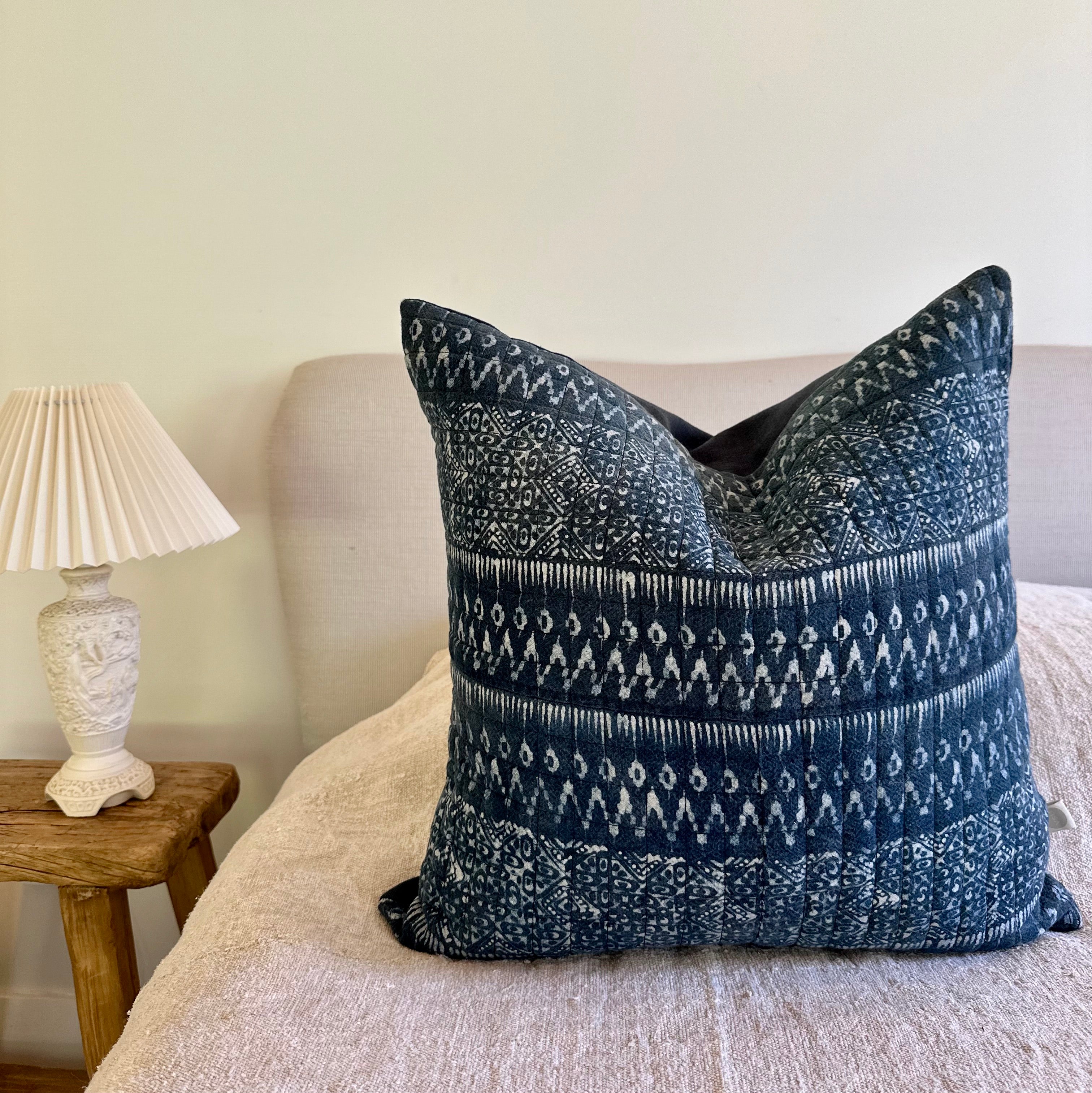 Hand blocked Batik cushion 50 x 50 Indigo Blue