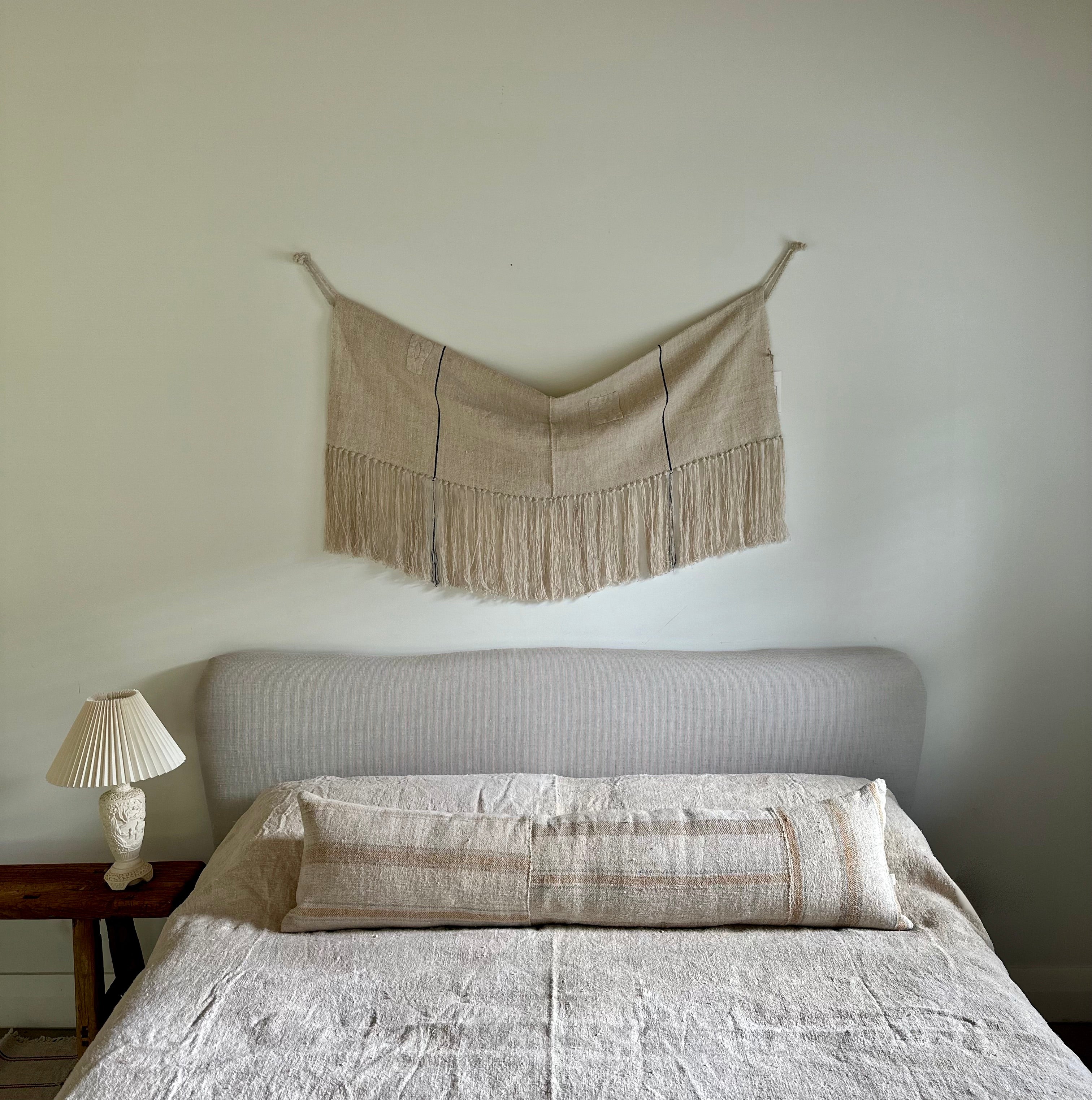 Oversized grain-sack Bolster 122 x 30 Soft Blue and tan wide