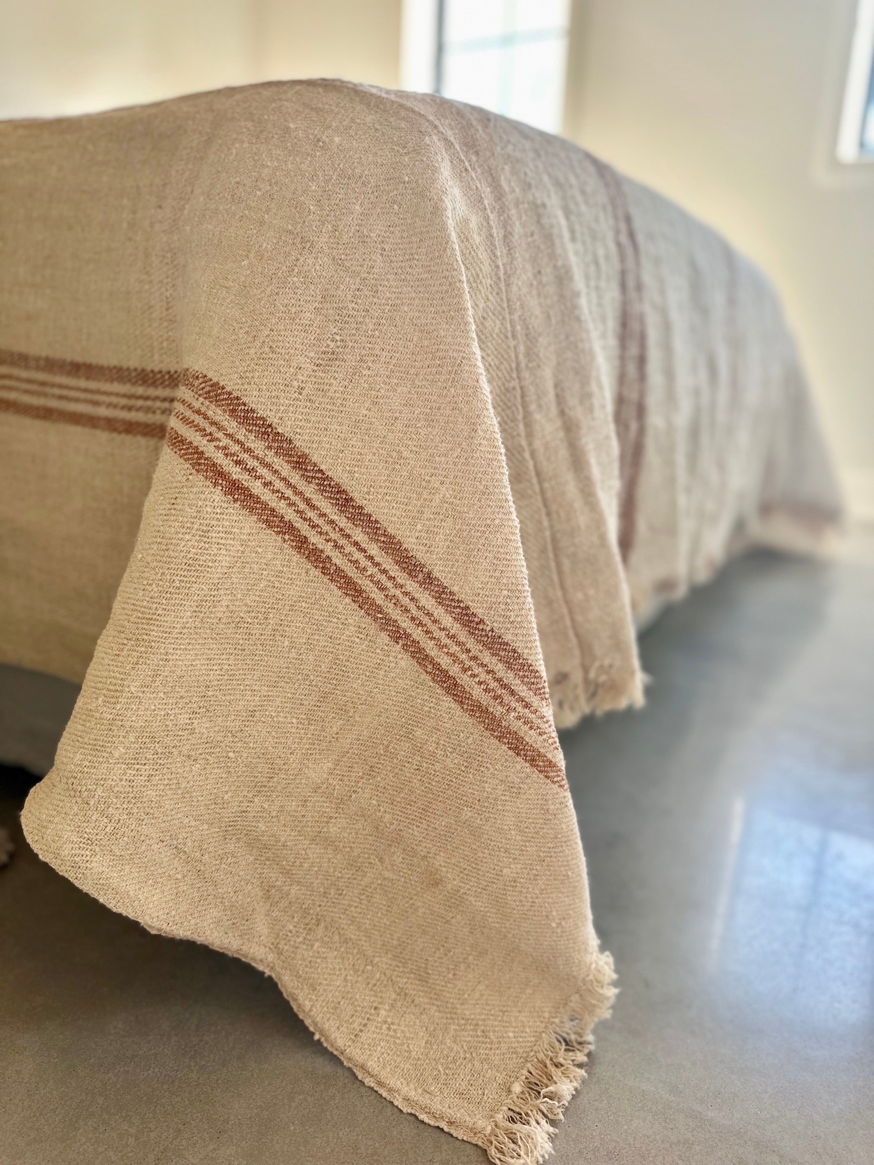 Hungarian Grain-sack bedspread - tan stripe large