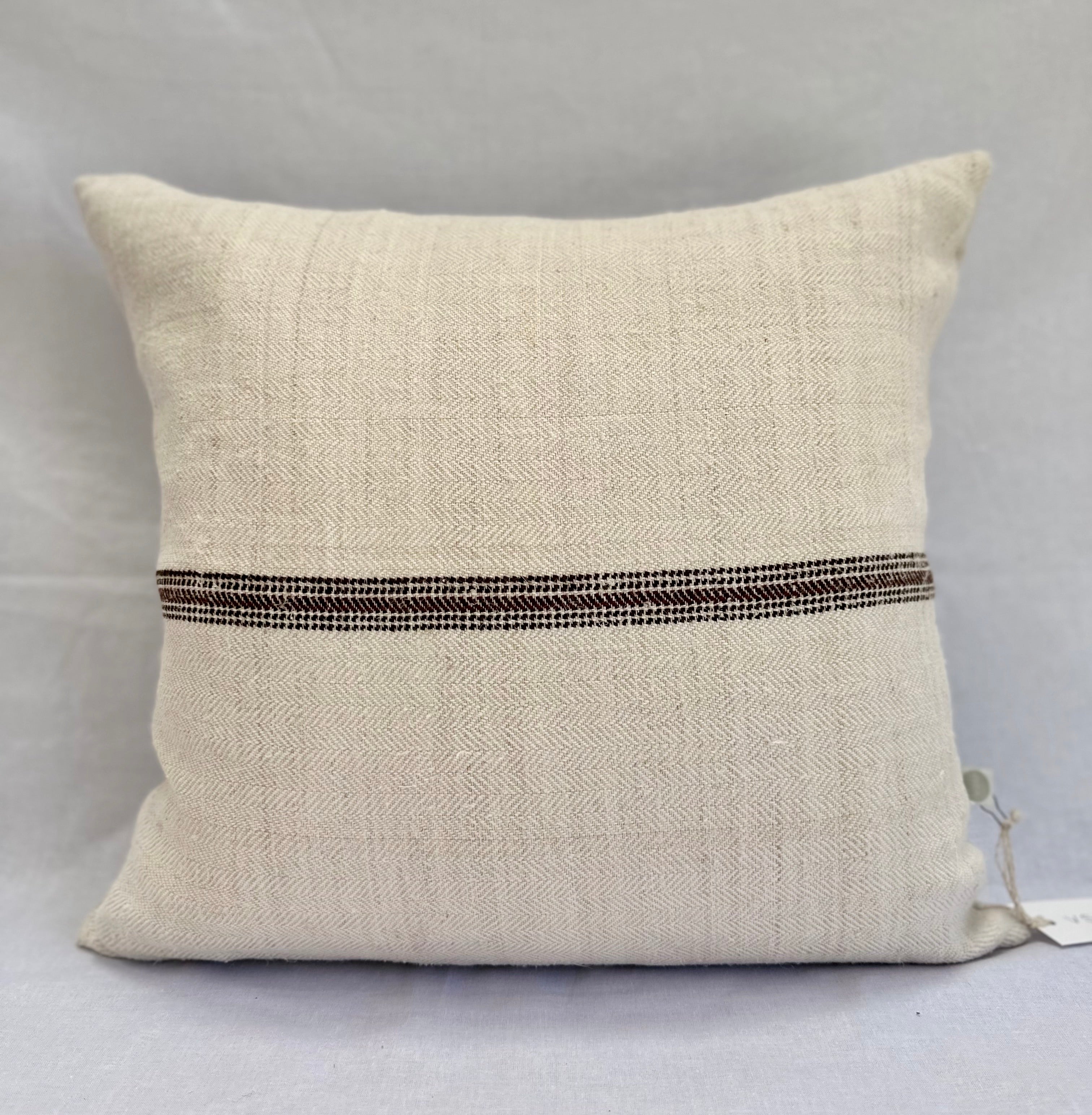 Grain-sack cushion 50 x 50 dark brown narrow stripe