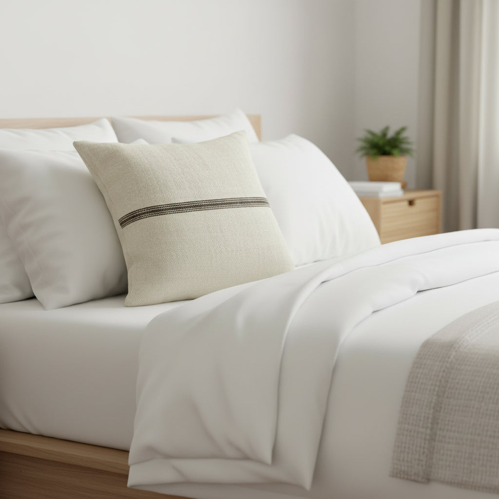 Grain-sack cushion 50 x 50 dark brown narrow stripe