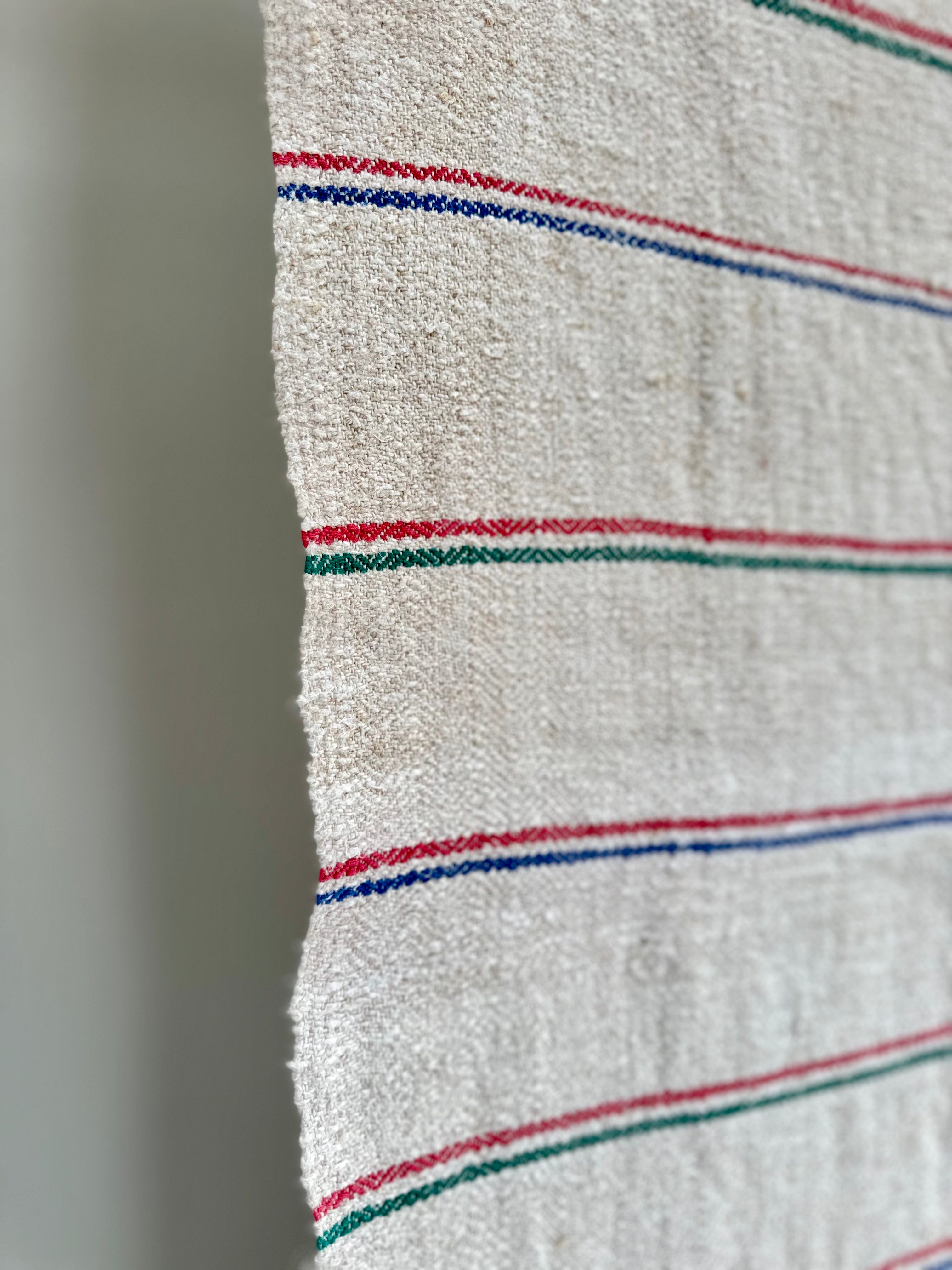 Hungarian Grain-sack bedspread - multi stripe with fringing