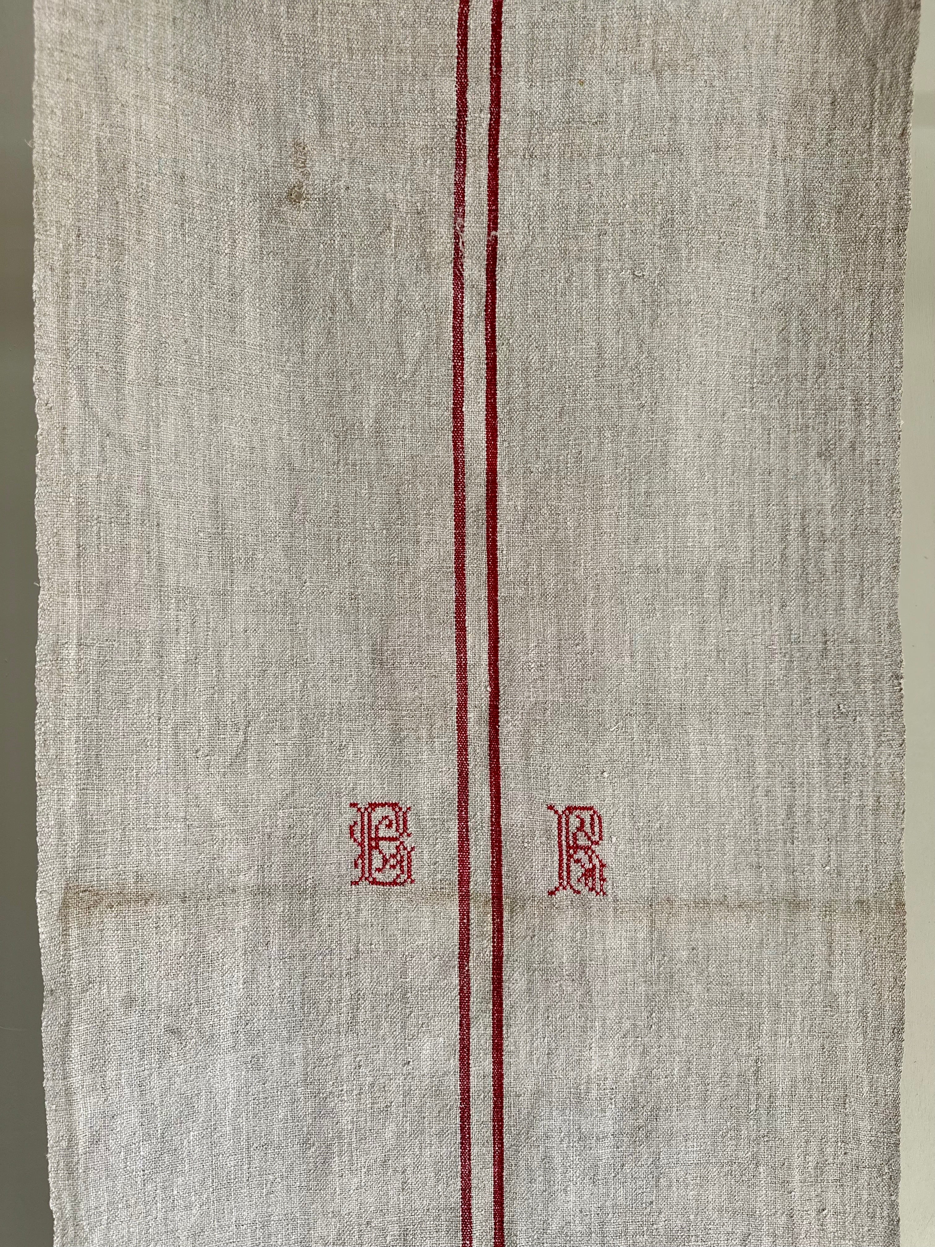 Grain-sack table runner- Red stripe and monogram