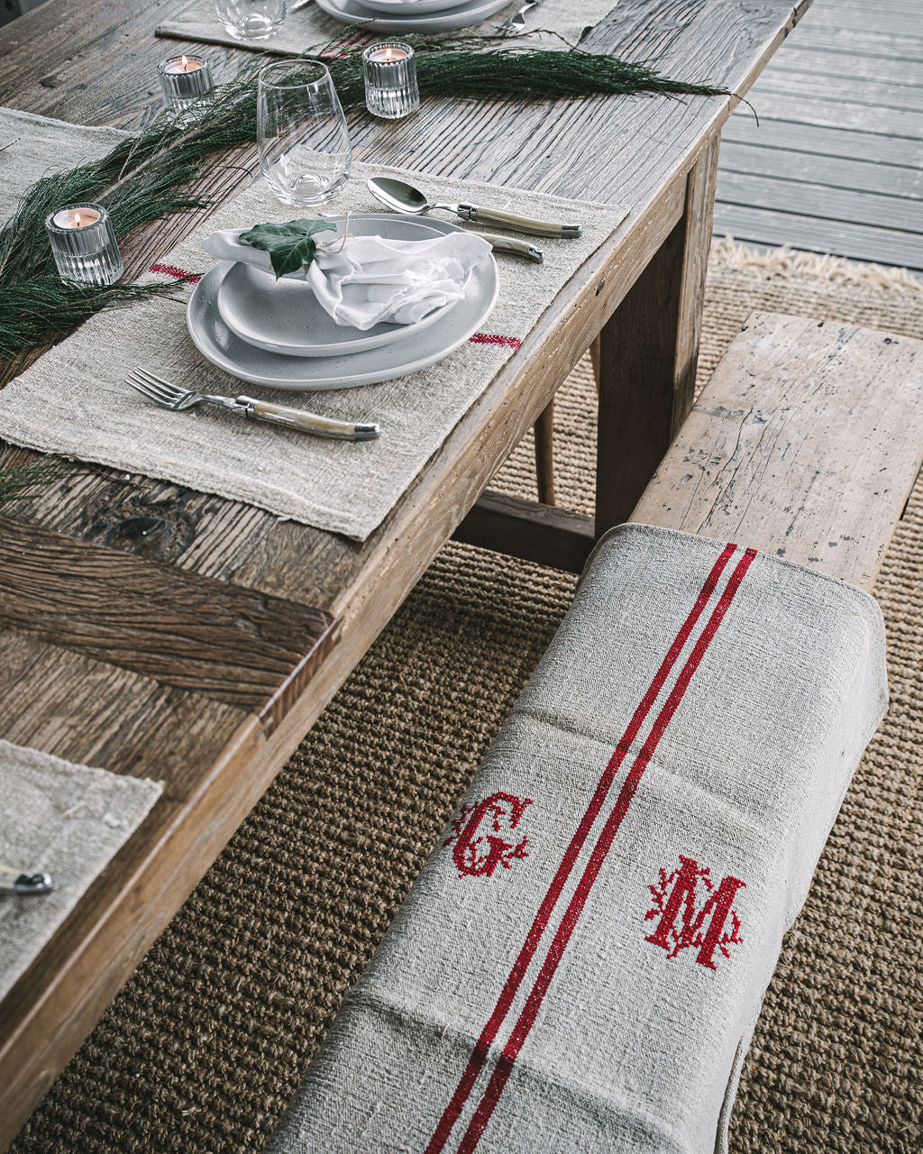 Grain-sack Placemat Red stripe bundle x 2