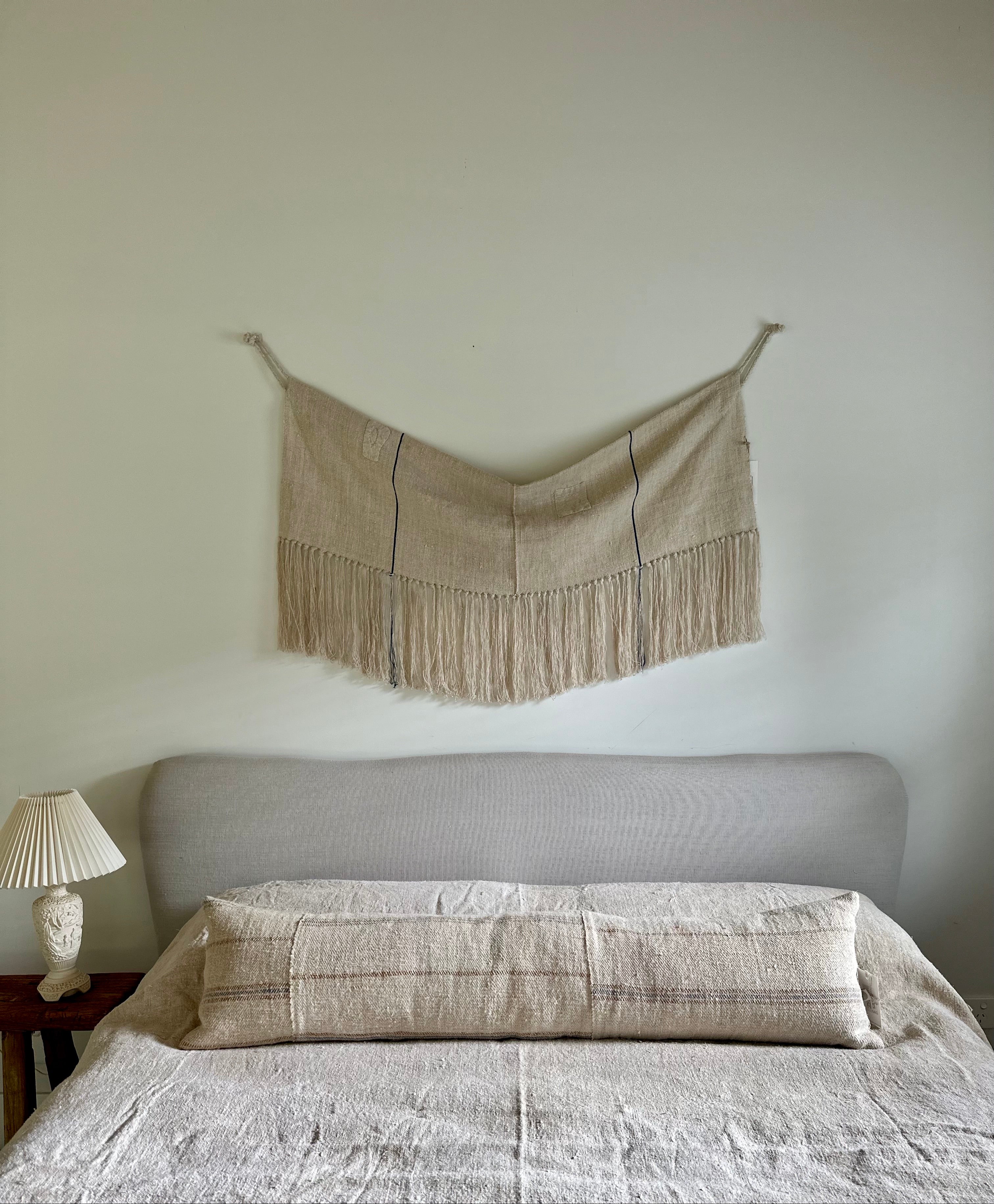 Oversized grain-sack Bolster 122 x 30 Soft Blue and tan