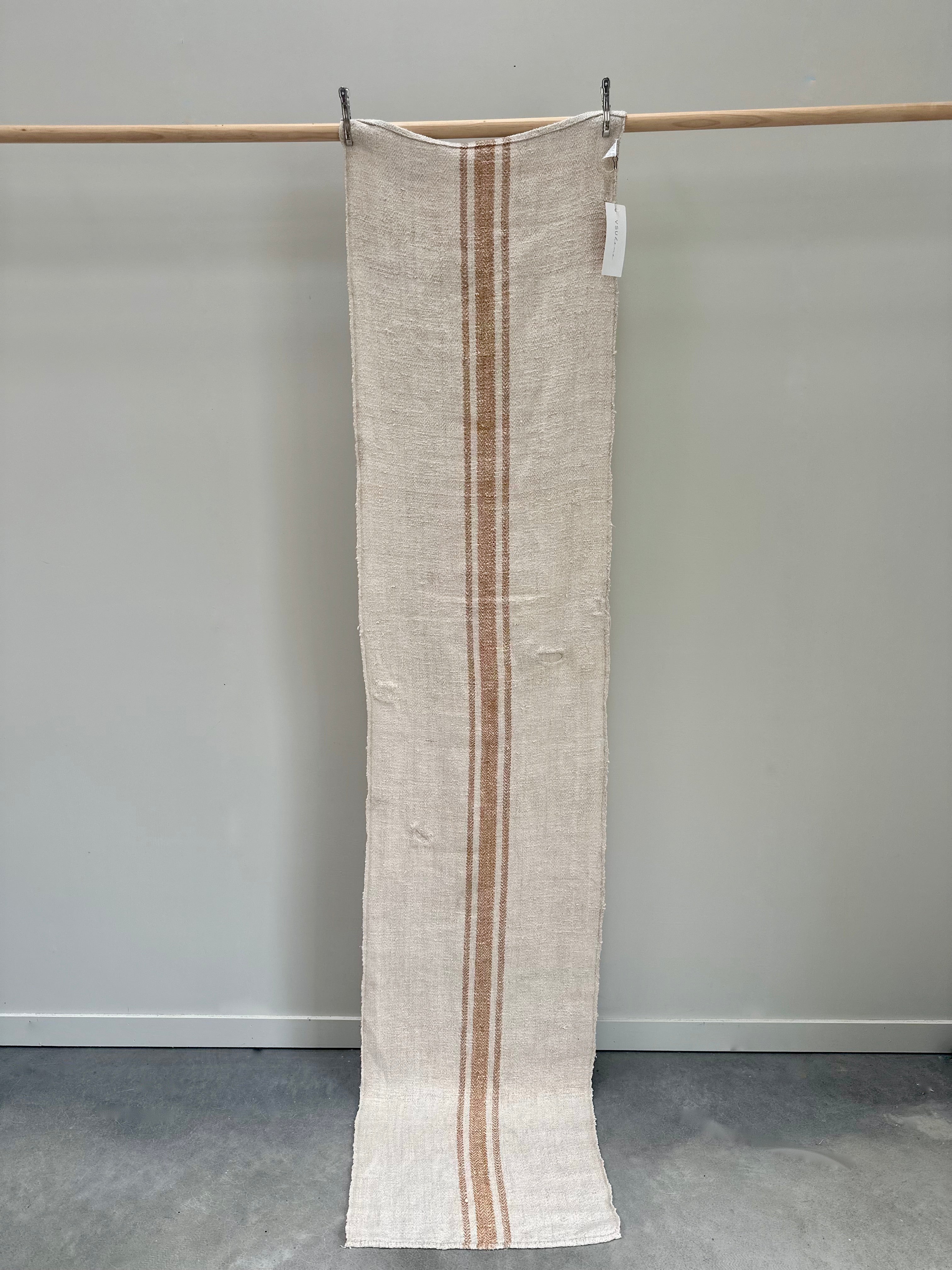 Grain-sack table runner- Tan stripe & patched