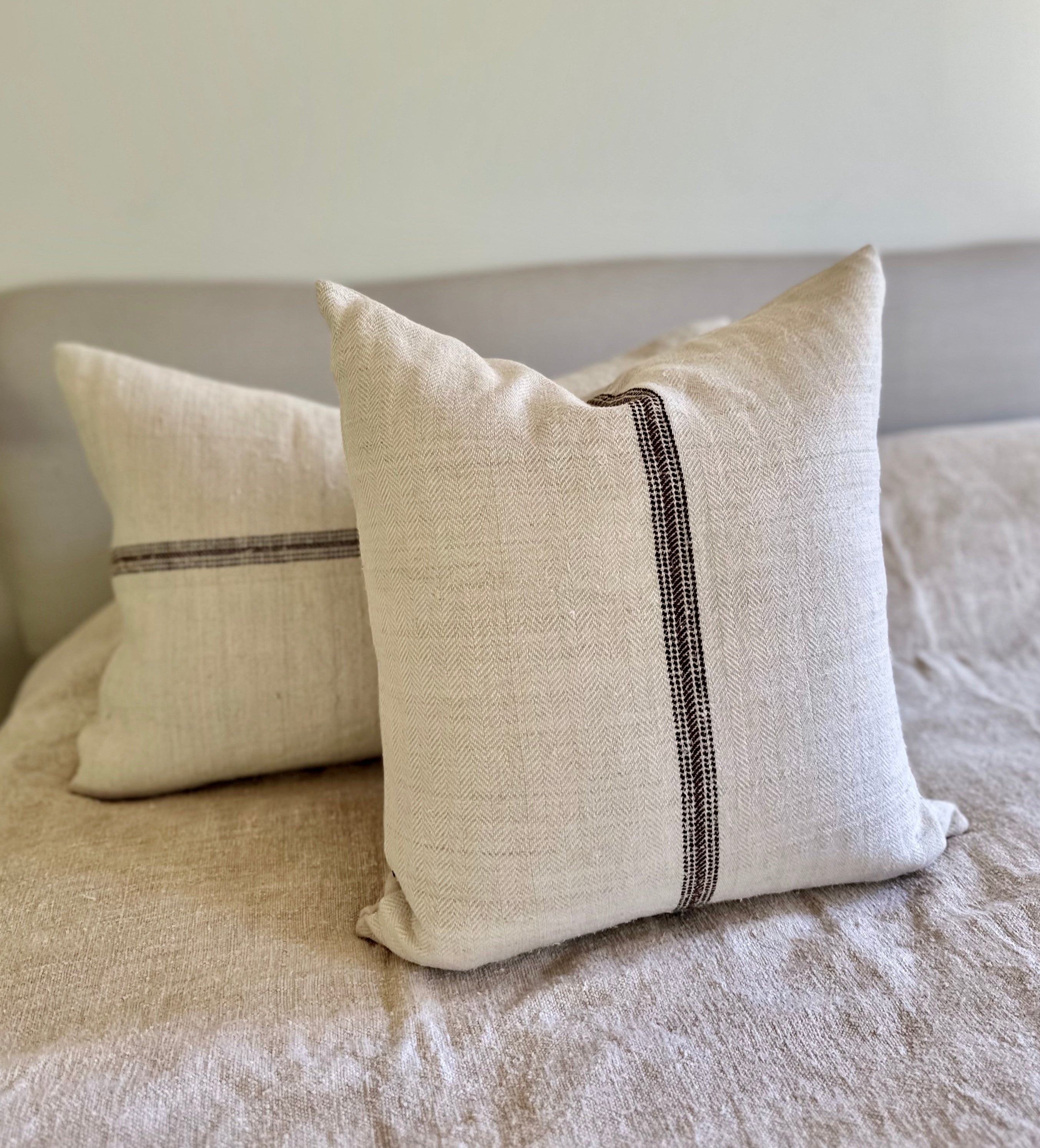 Grain-sack cushion 60 x 40 Dark Brown Narrow stripe