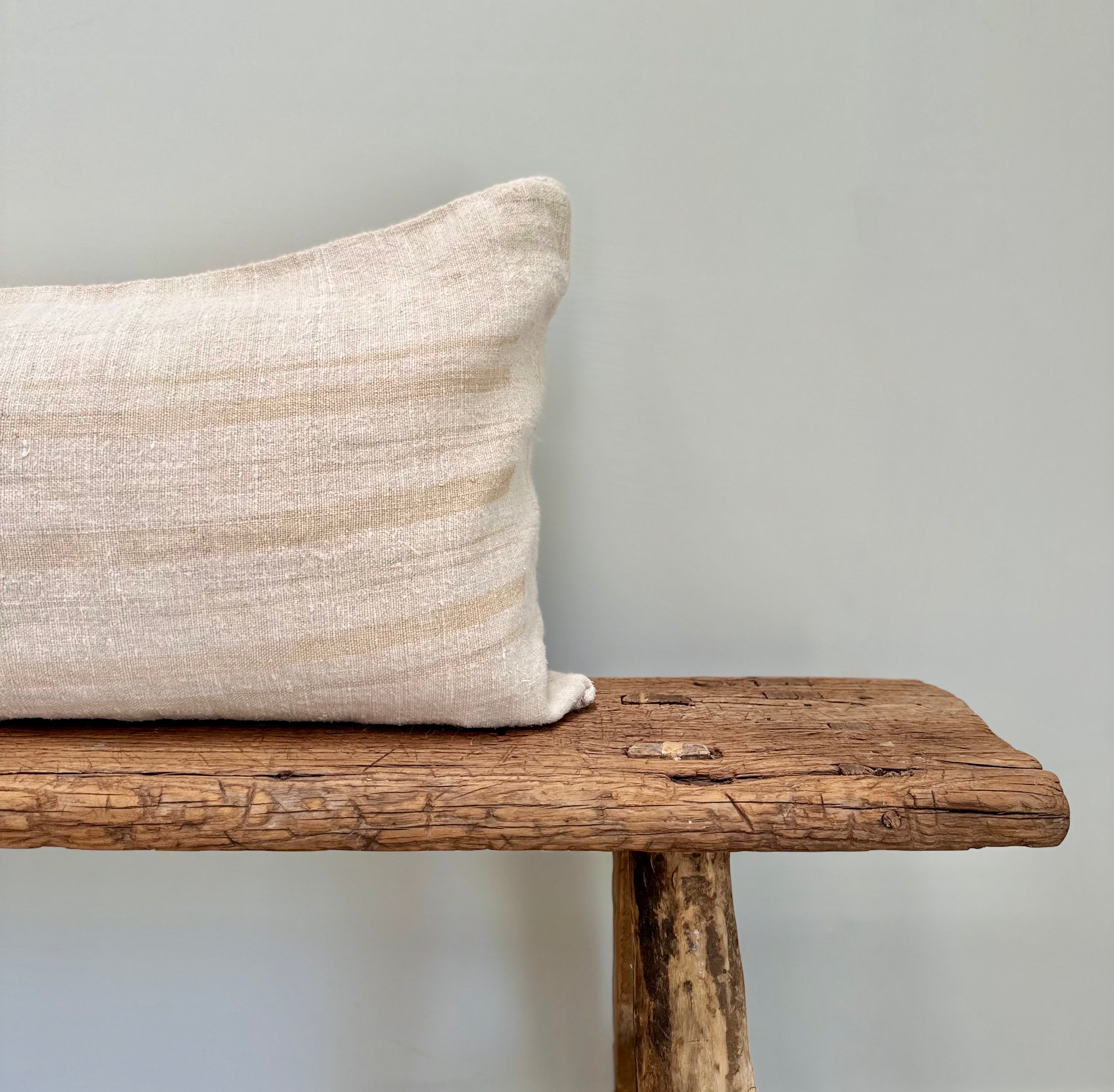 Grain-sack Pillow slip 100 x 40 oatmeal with tan stripe