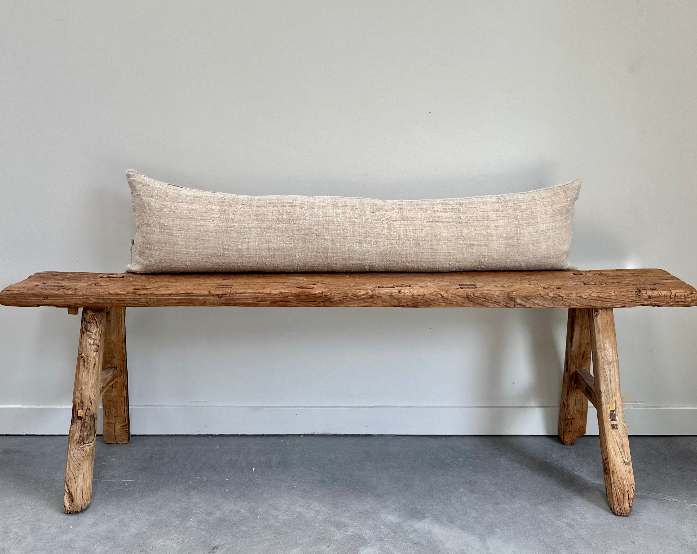 Oversized grain-sack Bolster 122 x 30 Soft Blue and tan