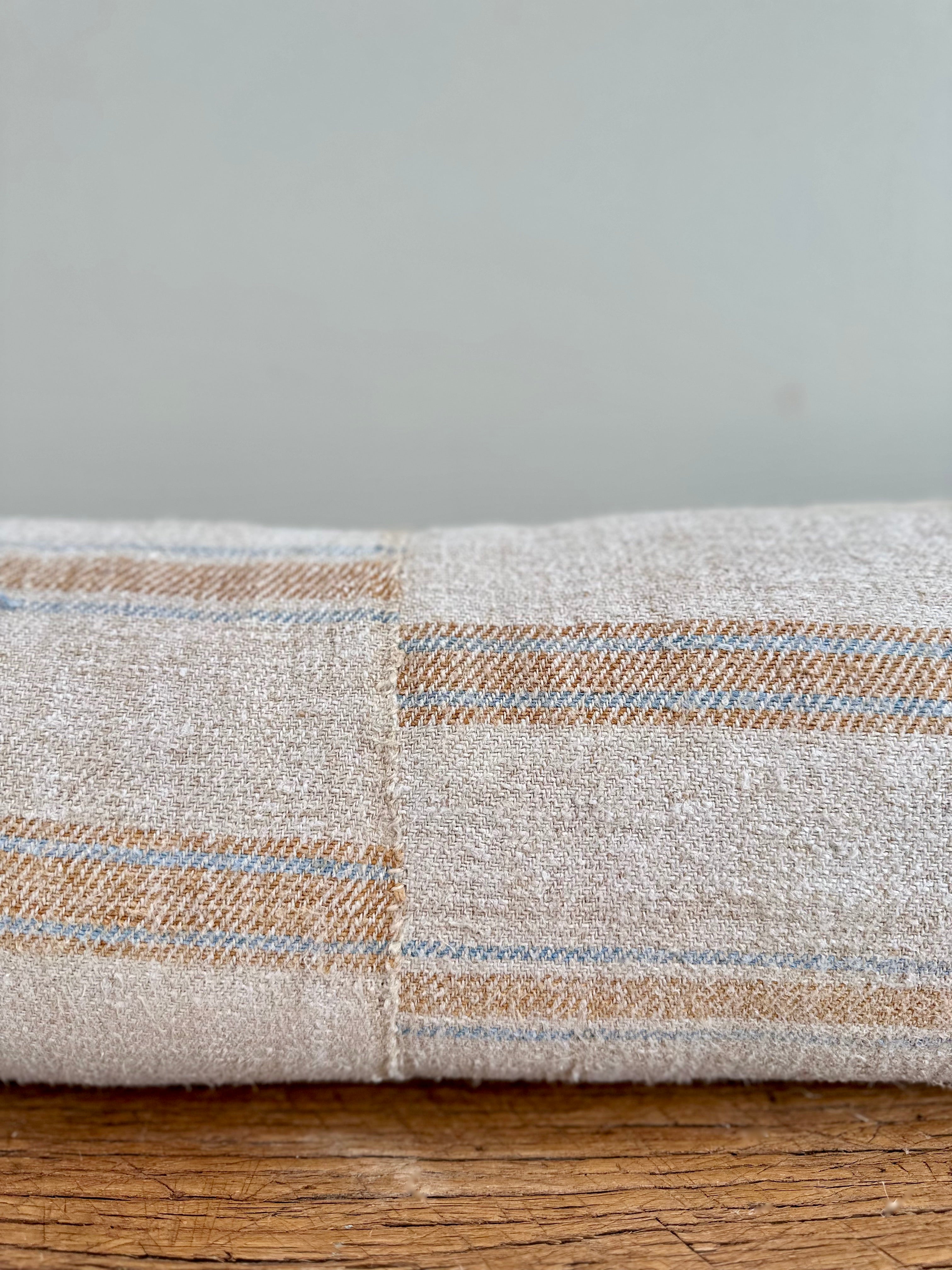 Oversized grain-sack Bolster 122 x 30 Soft Blue and tan wide