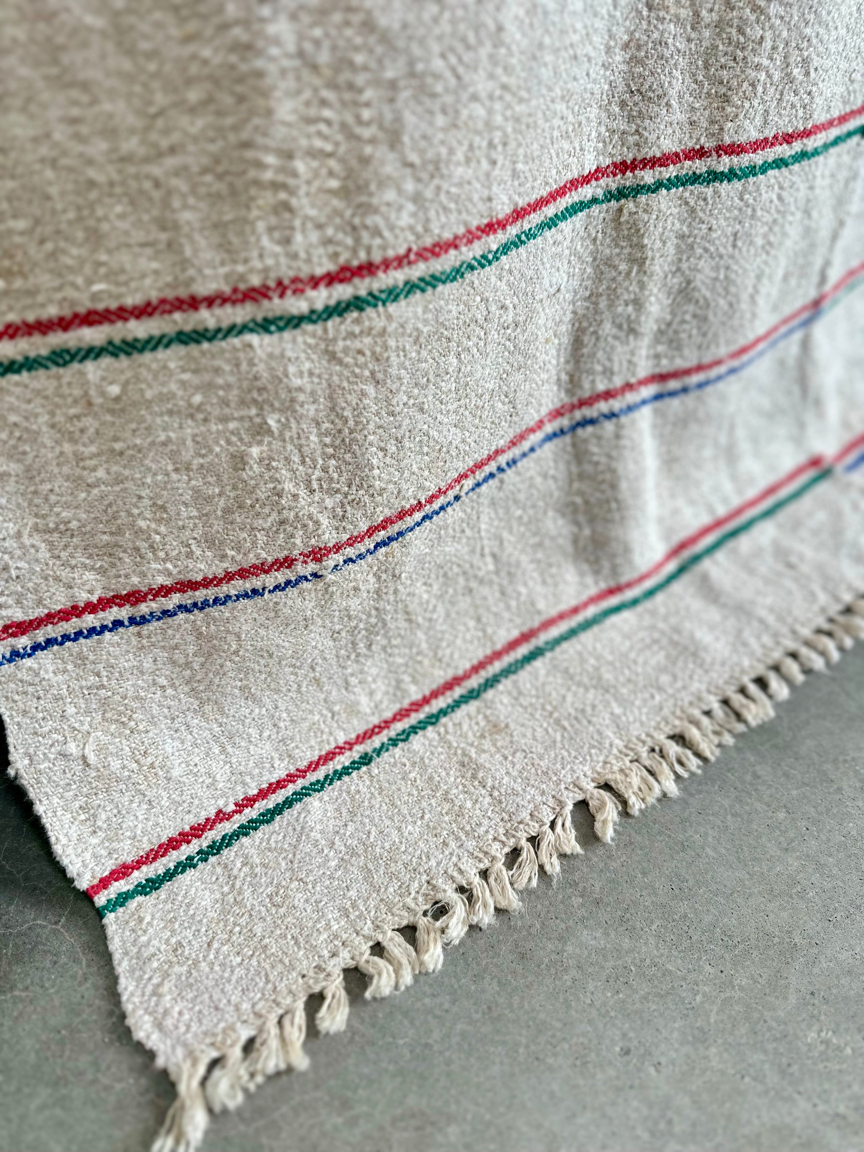 Hungarian Grain-sack bedspread - multi stripe with fringing
