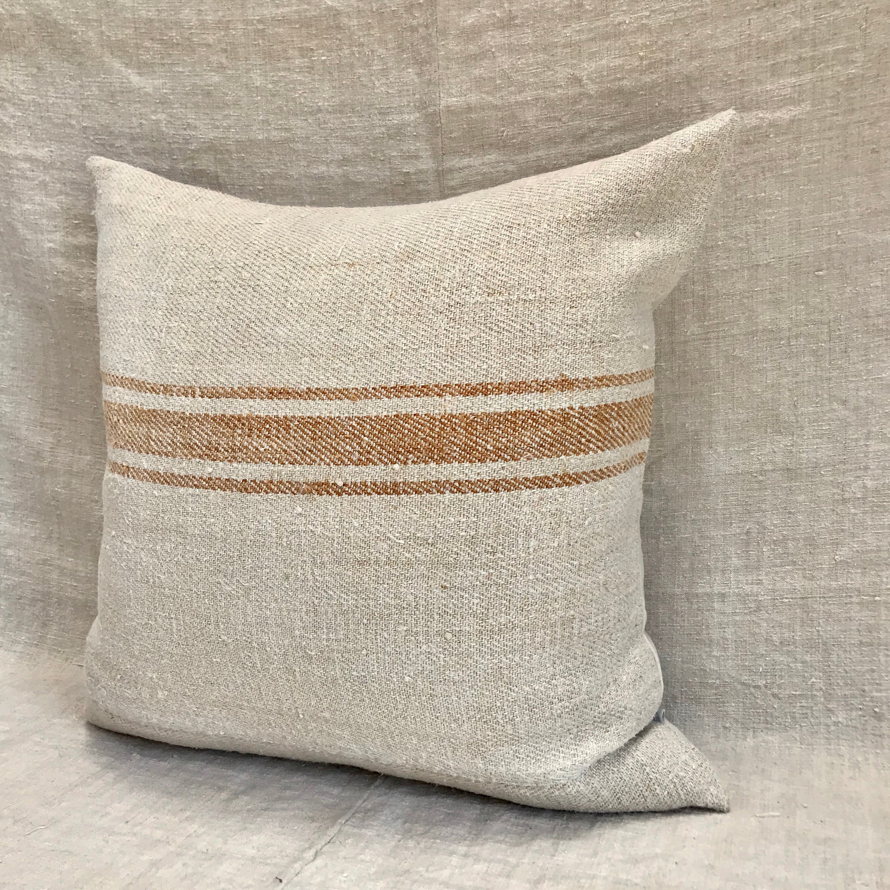 Euro grain-sack cushion 65 x 65 Tan stripe