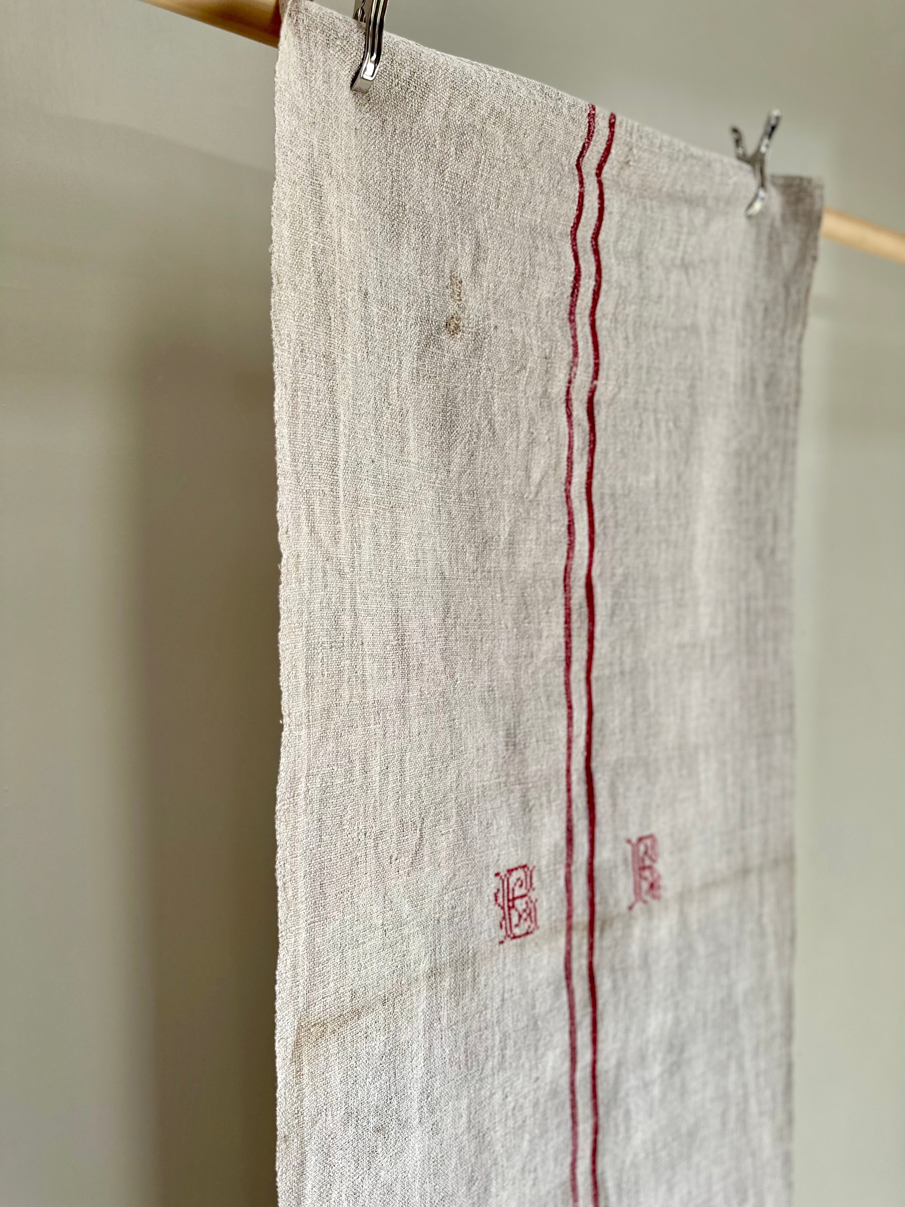 Grain-sack table runner- Red stripe and monogram