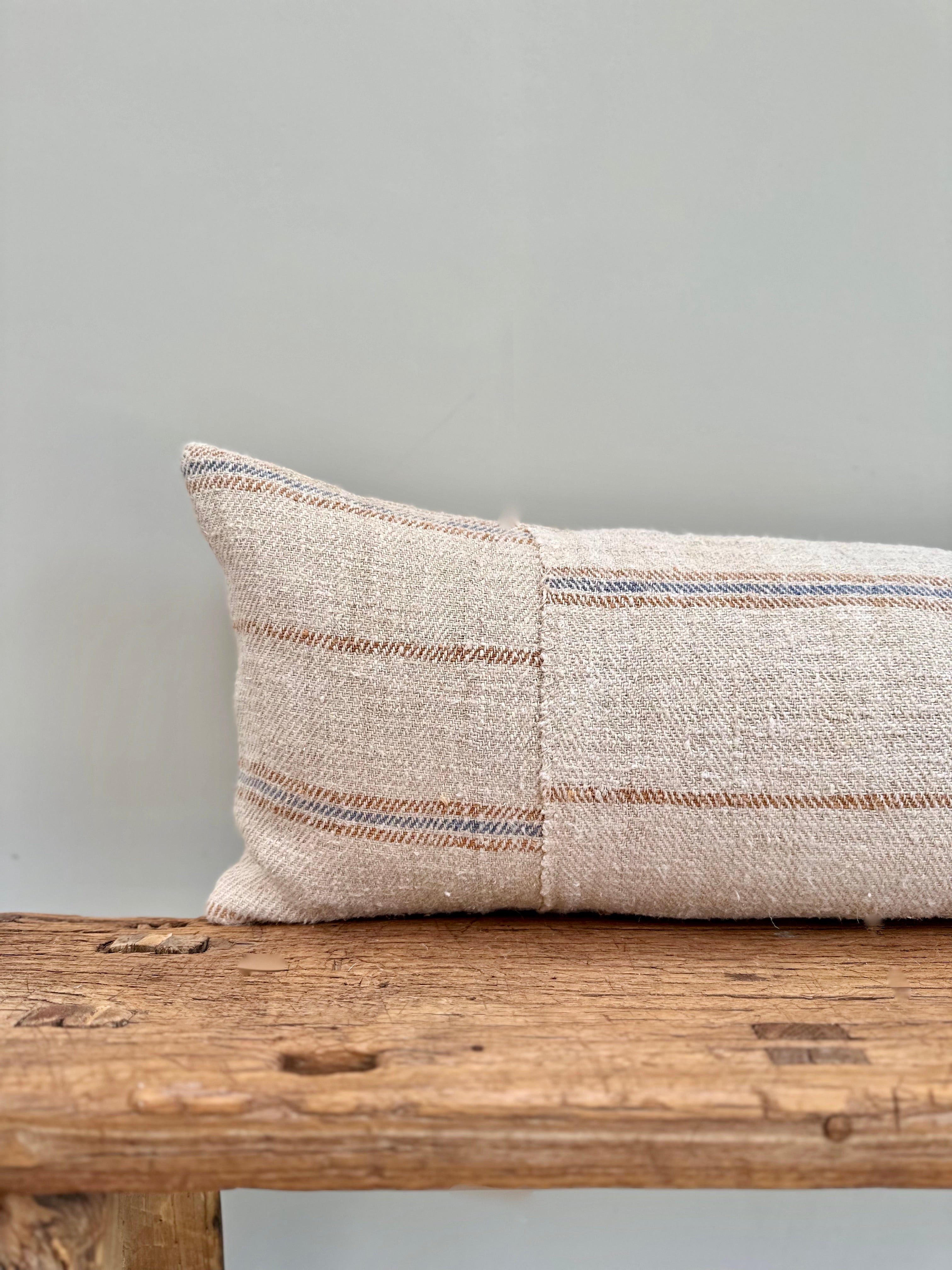 Oversized grain-sack Bolster 122 x 30 Soft Blue and tan