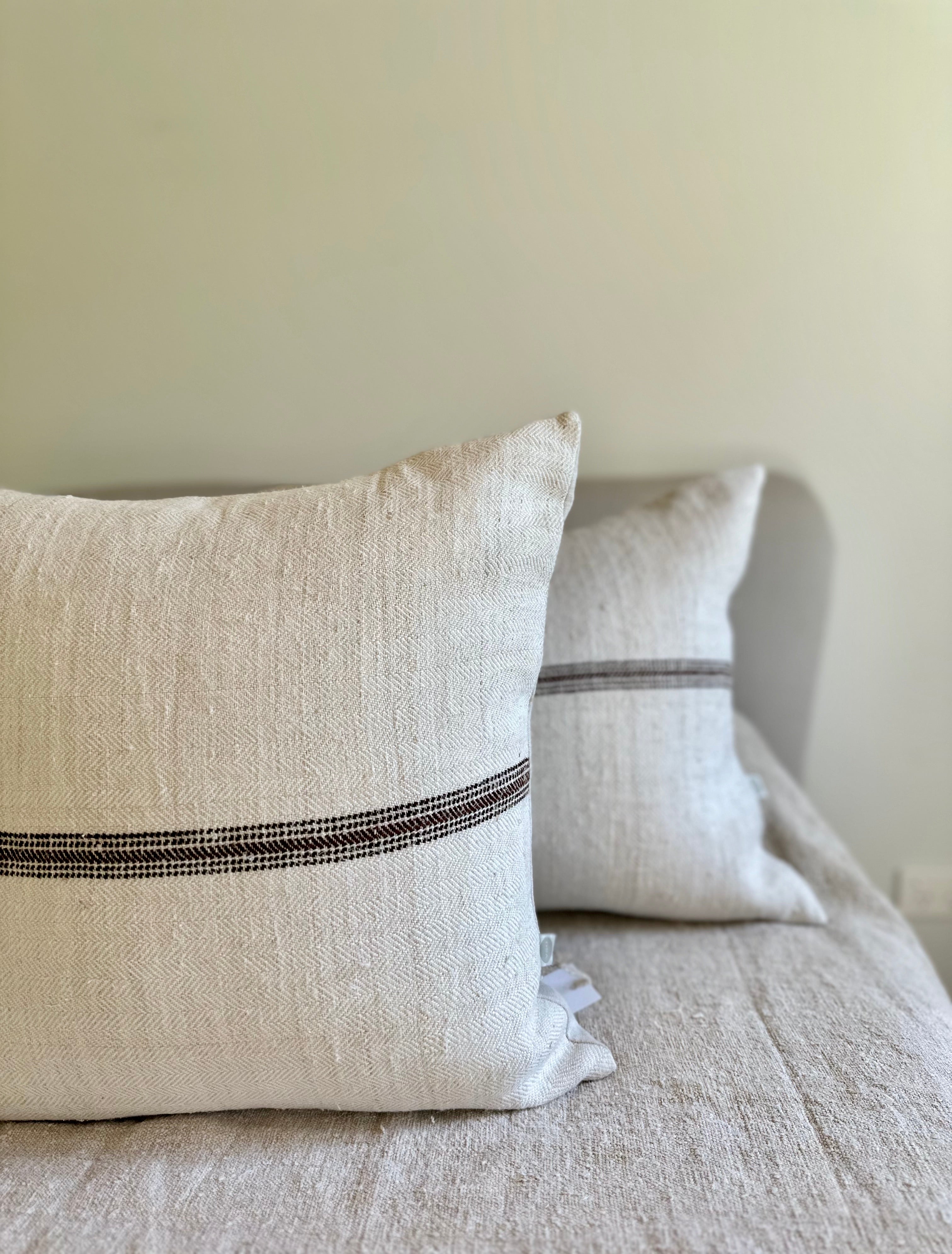 Grain-sack cushion 60 x 40 Dark Brown Narrow stripe