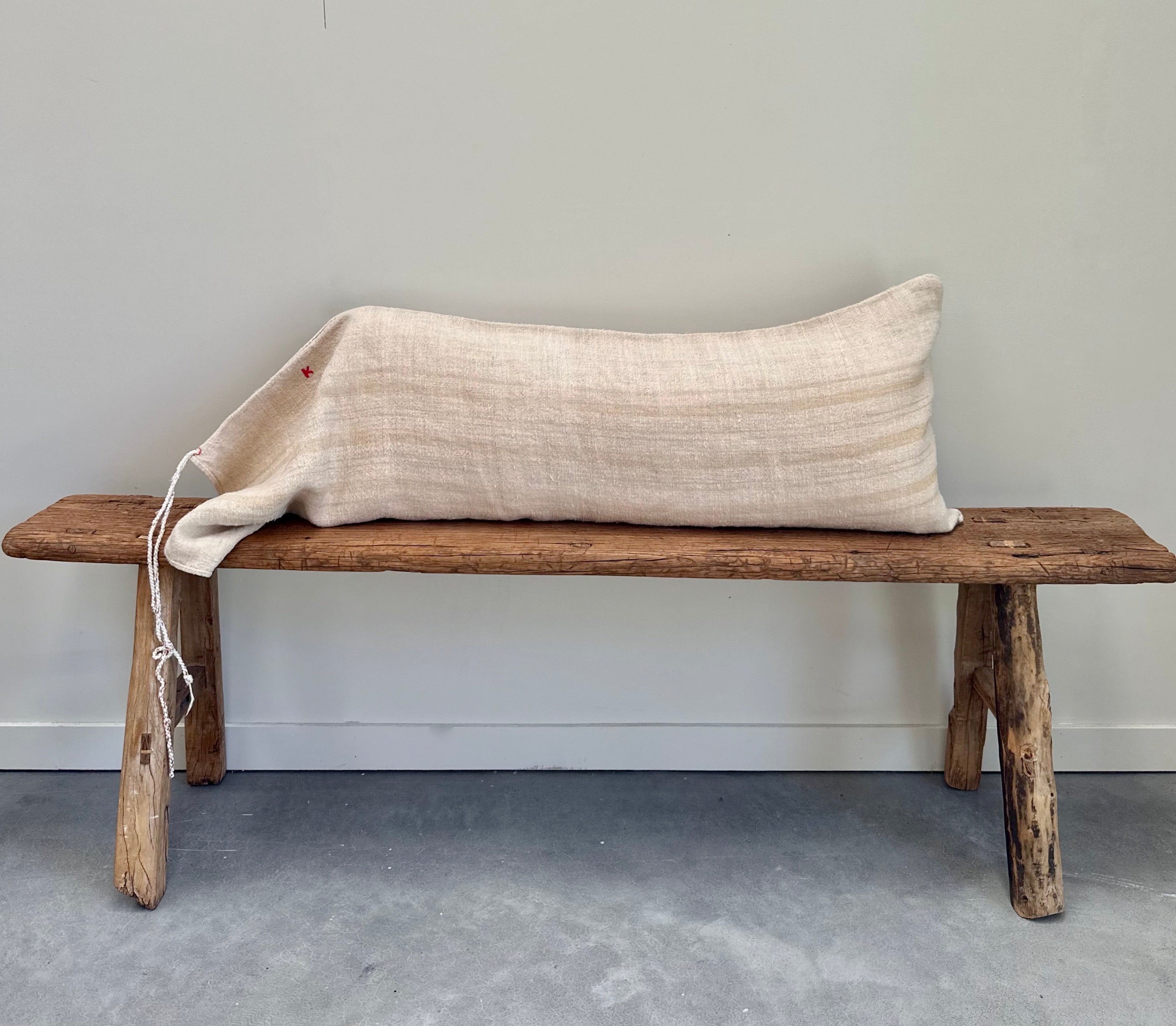 Grain-sack Pillow slip 100 x 40 oatmeal with tan stripe
