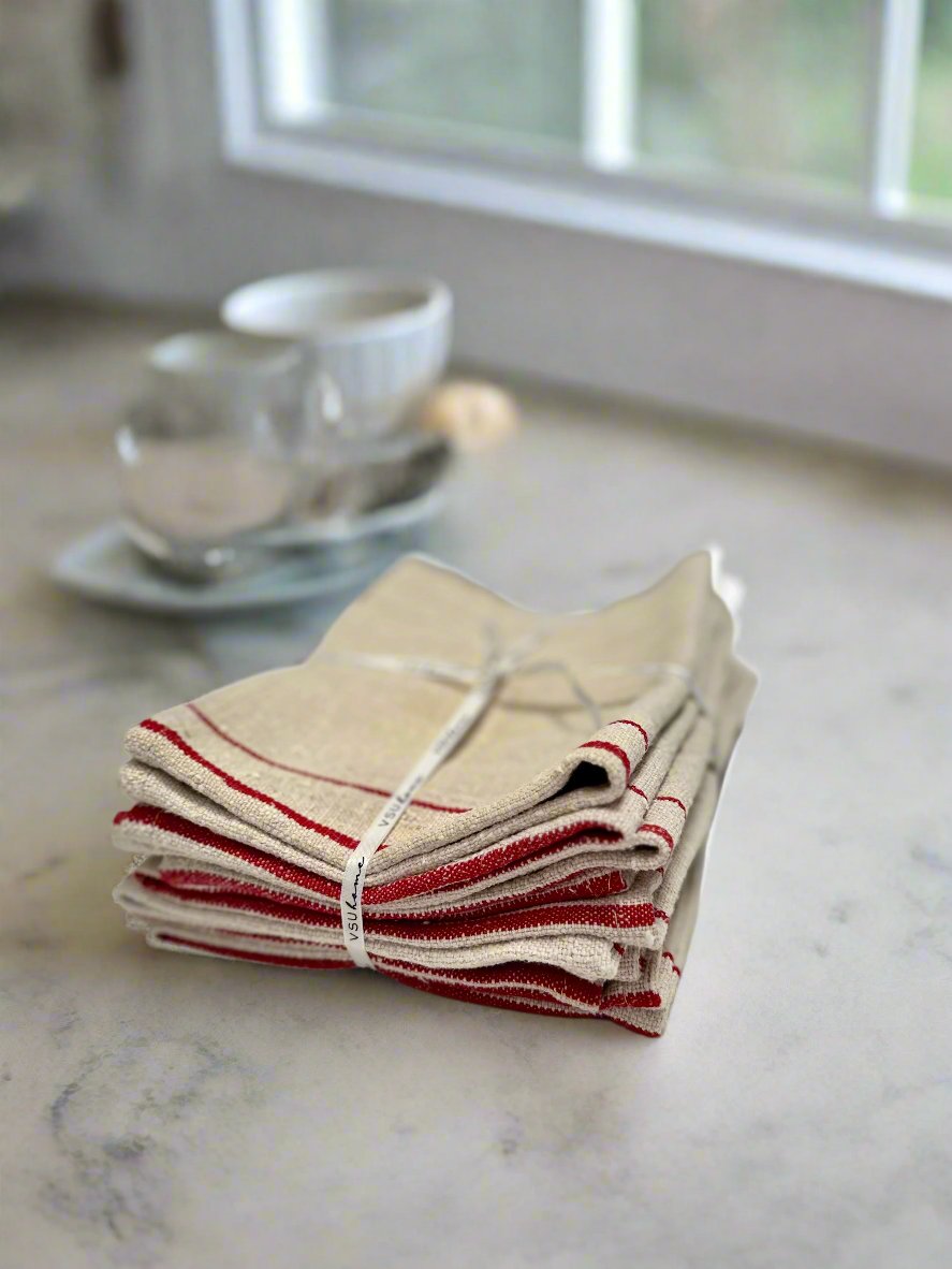 Grain-sack Placemat Red stripe x 6 bundle