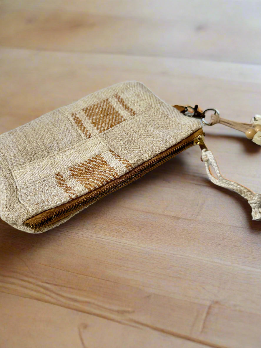 Grain-sack perfectly patched pouch- camel stripe #1