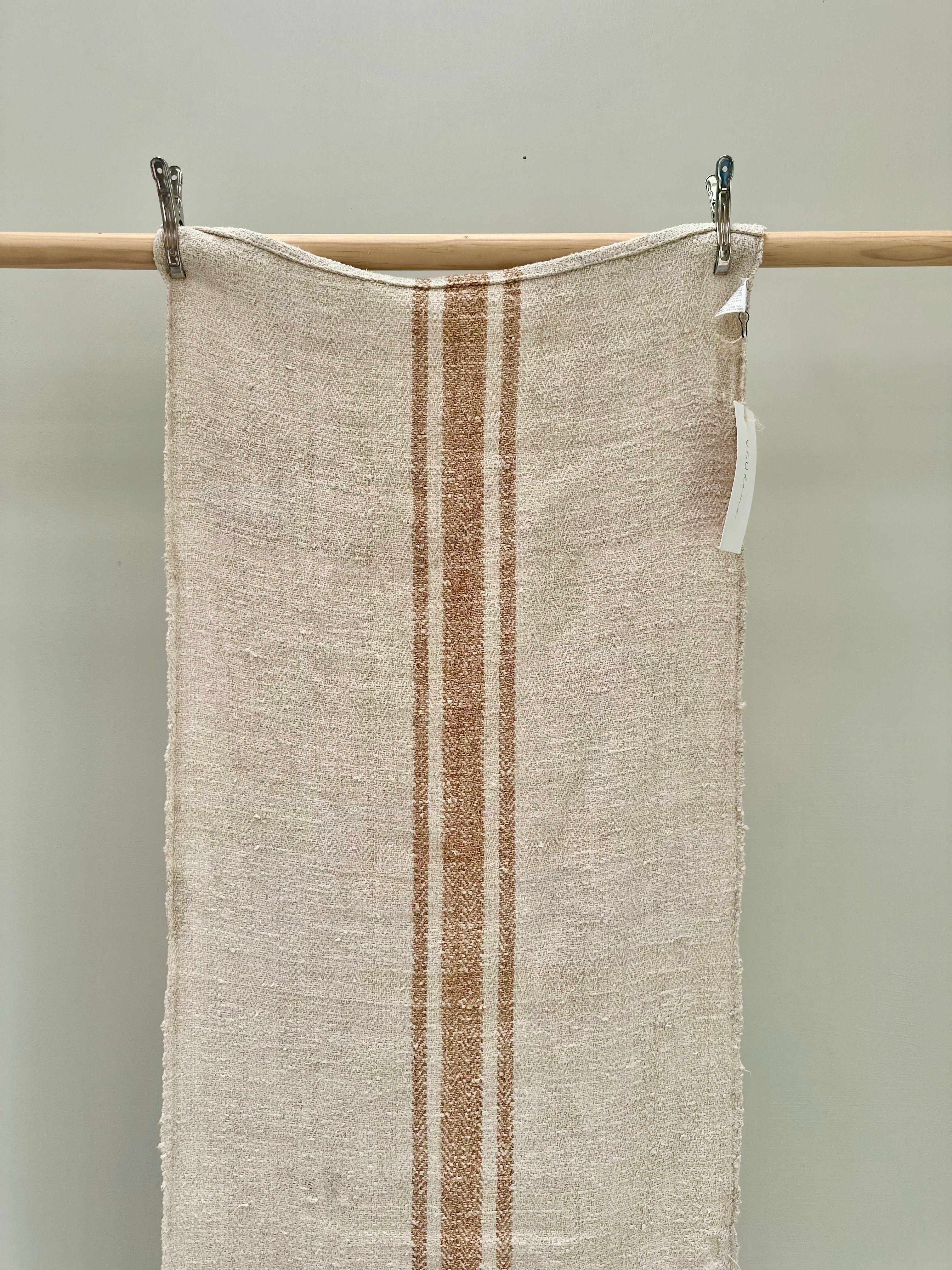 Grain-sack table runner- Tan stripe & patched