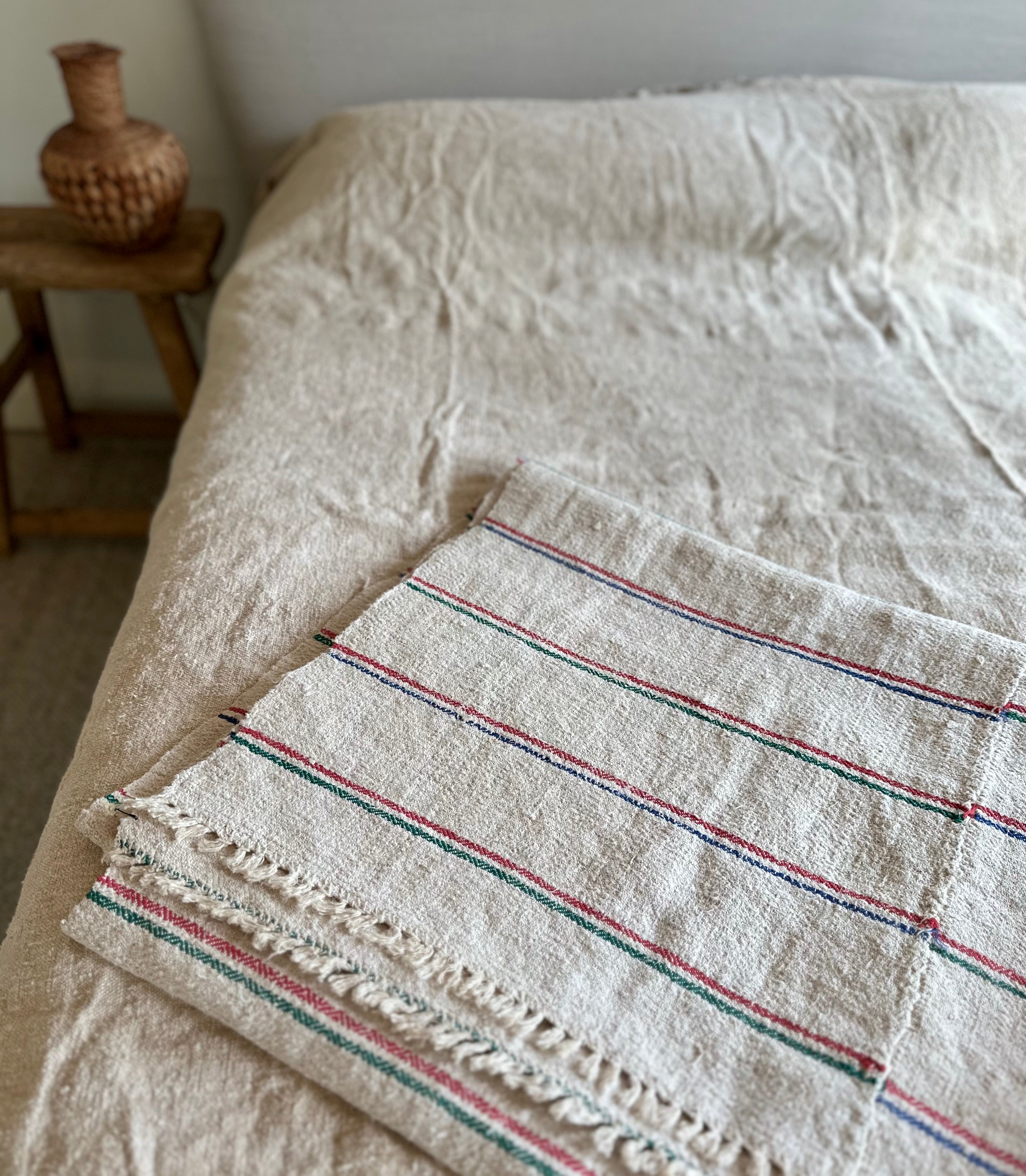 Hungarian Grain-sack bedspread - multi stripe with fringing